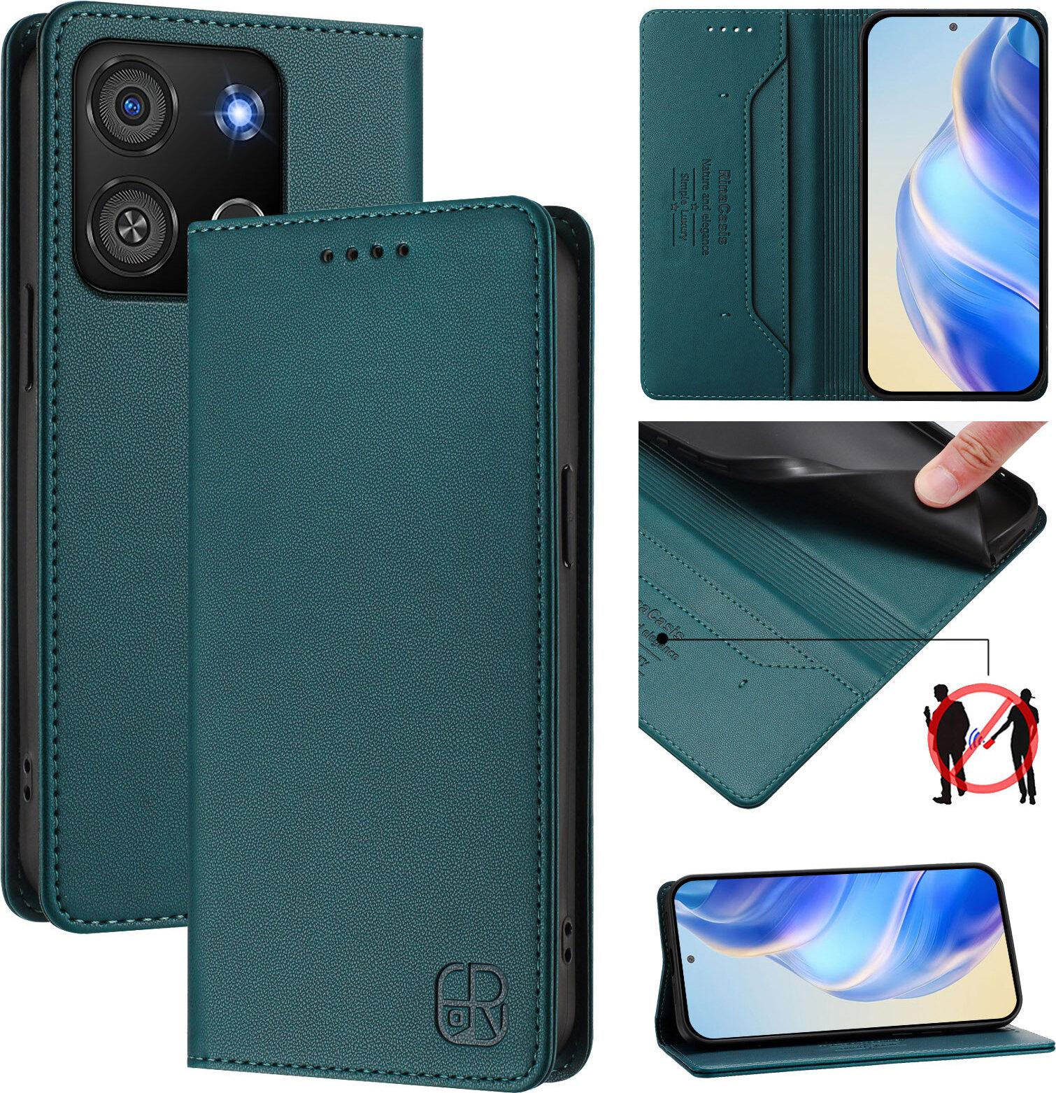 Custodia In Pelle Per Itel A05S, Flip Case Con Slot Per Carte, Portafoglio E Supporto Verde Scuro
