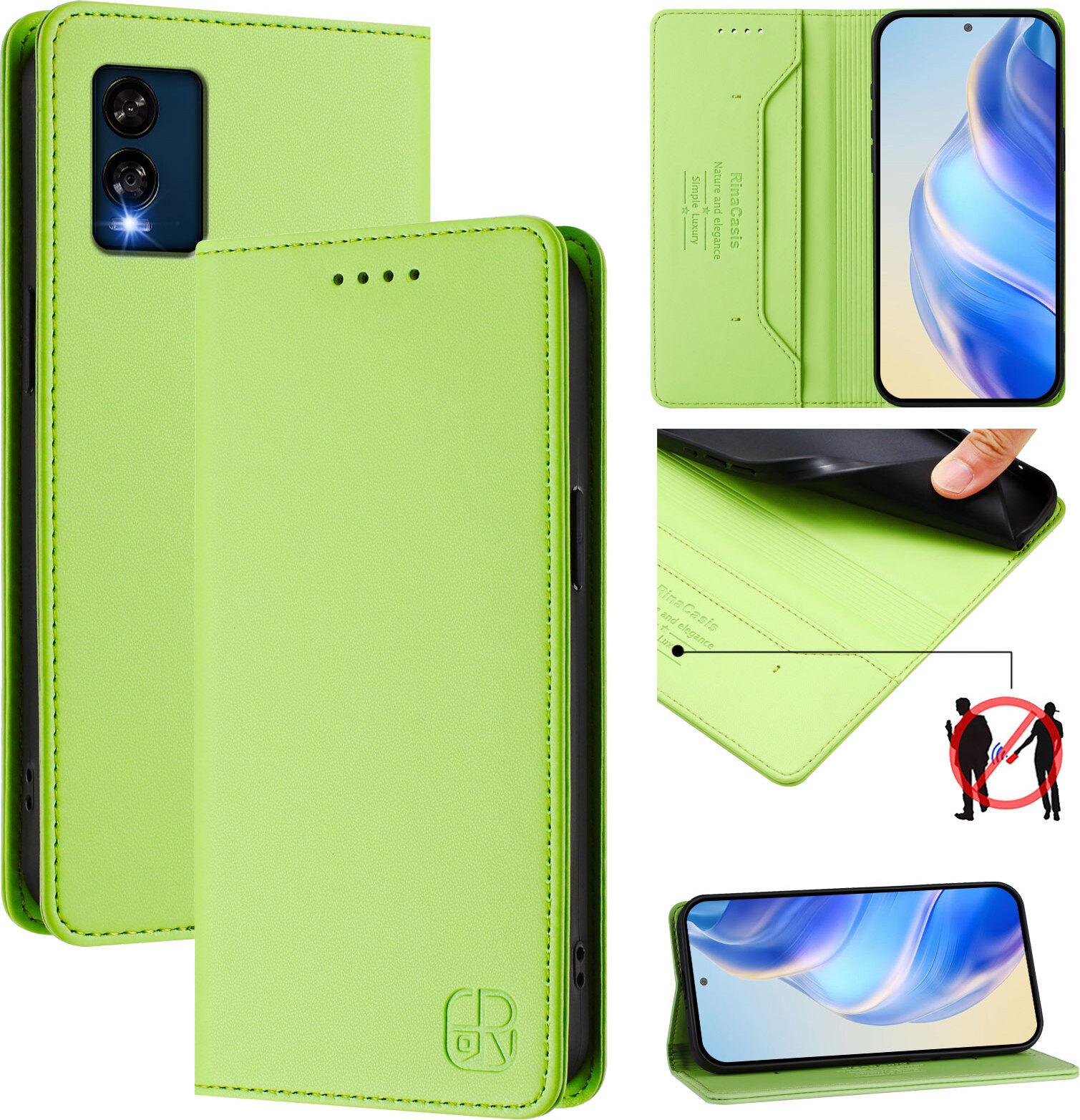 Custodia In Pelle Per Blu View Speed 5G B1550VL, Flip Case Con Slot Per Carte, Portafoglio E Supporto Verde