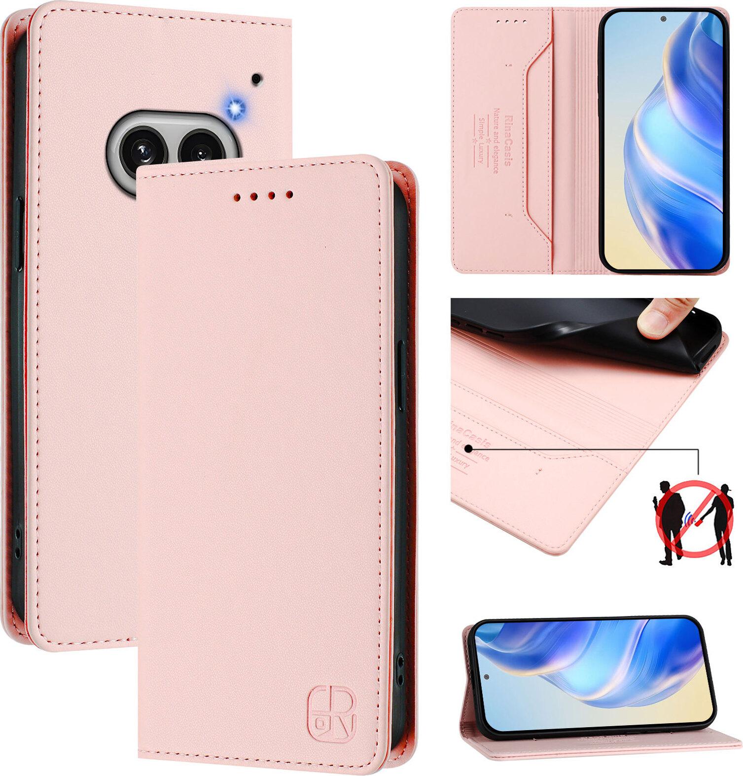 Custodia In Pelle Per Il Telefono 2A, Flip Case Con Slot Per Carte, Portafoglio E Supporto Rosa