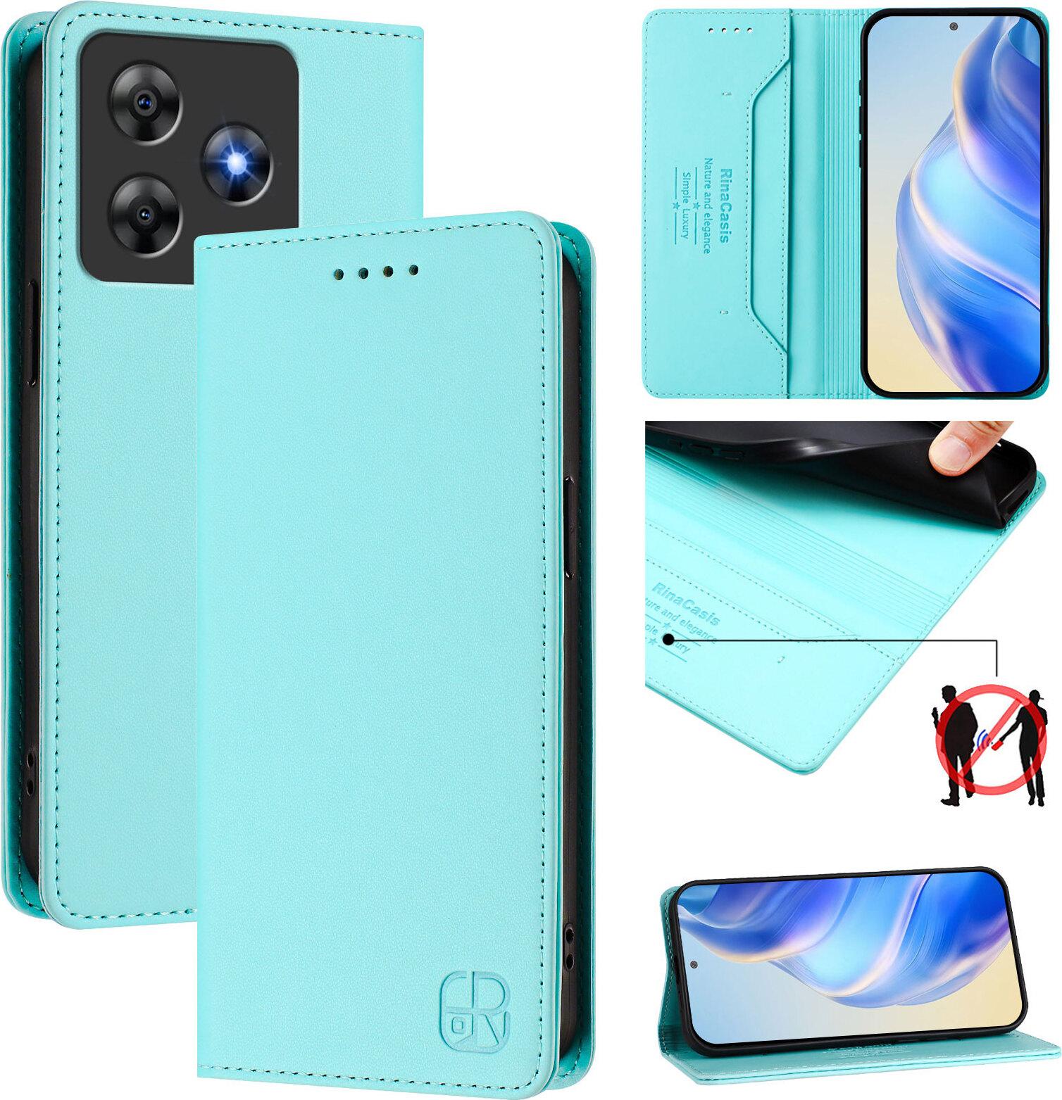 Custodia In Pelle Per Blackview Wave 8C/Wave 8/Oscal Flat 2, Custodia Flip Con Slot Per Carte, Portafoglio E Supporto Turchese