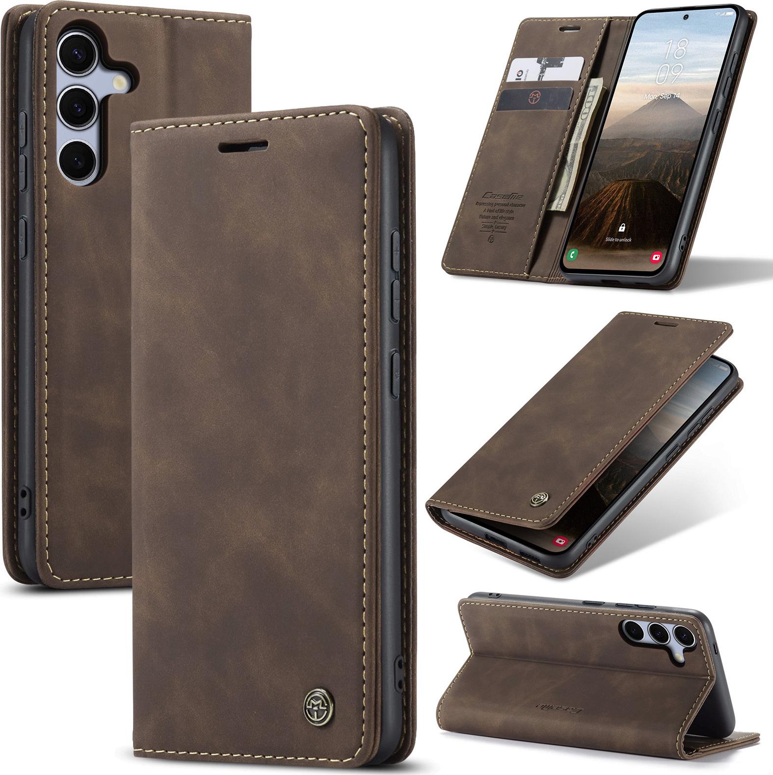 Custodia Per Samsung Galaxy S25, Custodia Retrò In Finto Cuoio Con Funzione Stand Bronzo