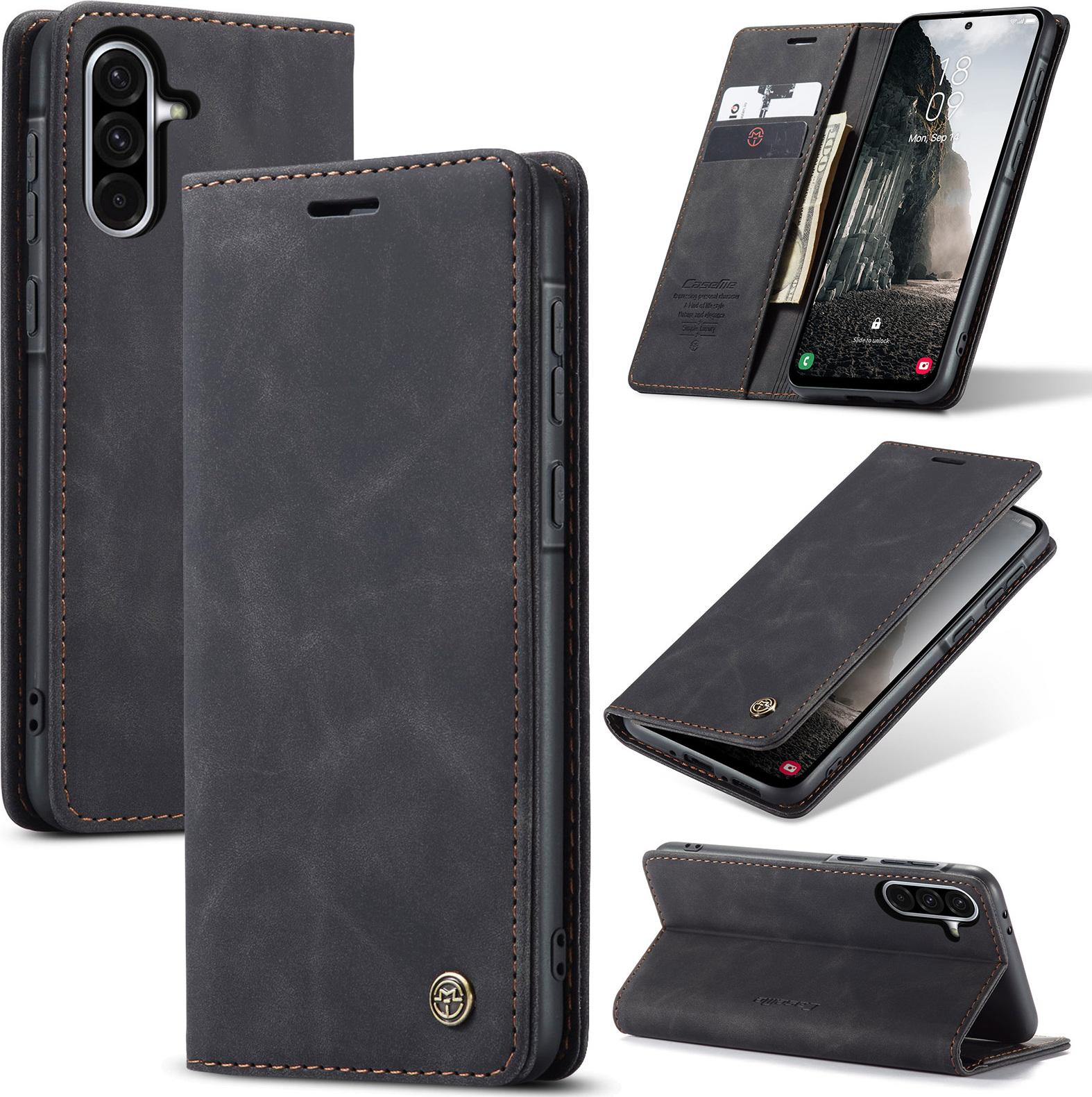 Custodia Per Samsung Galaxy A36, Custodia Retrò In Finto Cuoio Con Funzione Di Supporto Nero