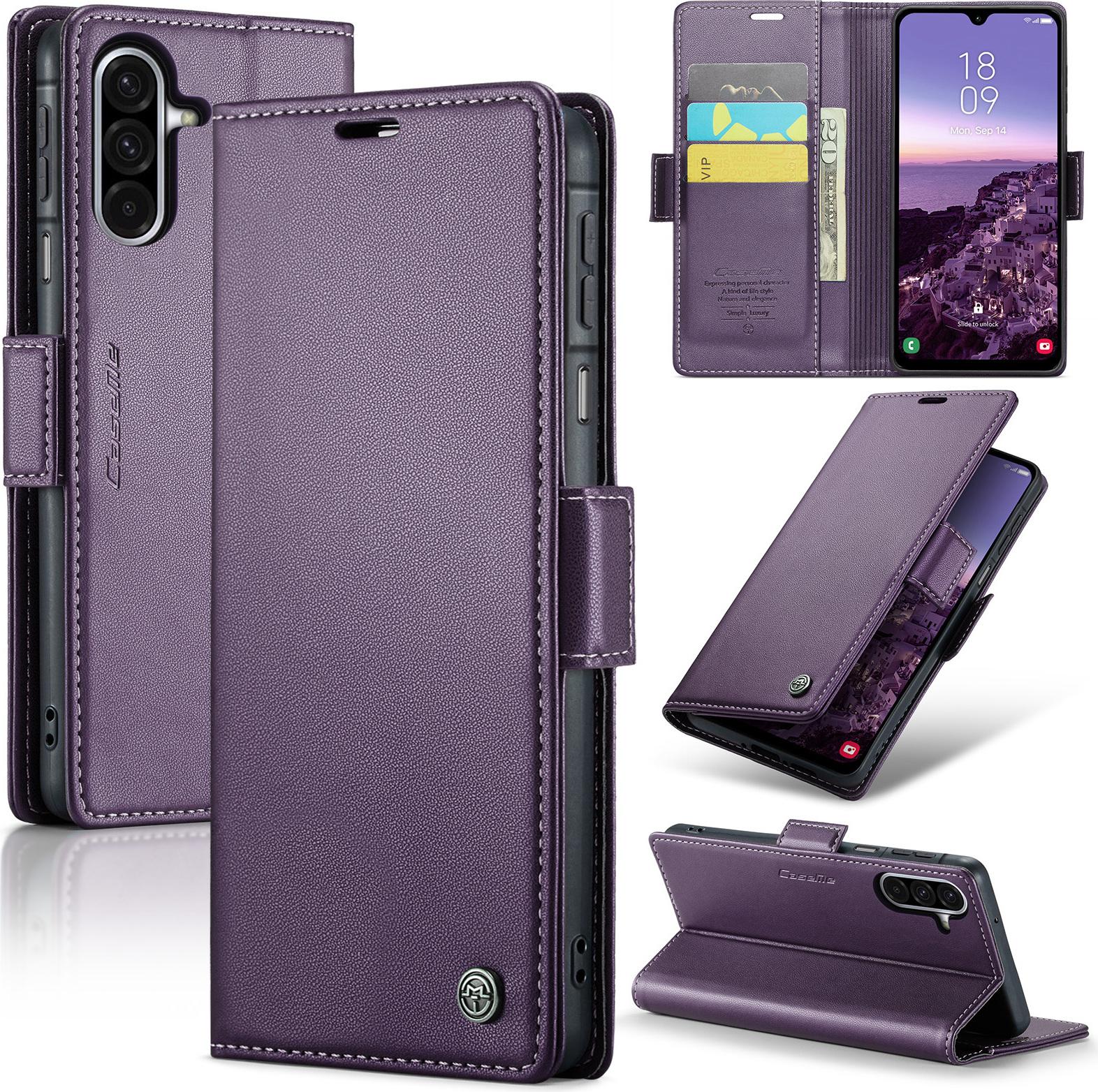 Custodia Per Samsung Galaxy A26, Carta Di Blocco Rfid, Custodia In Pelle Avanzata Con Funzione Di Supporto Viola