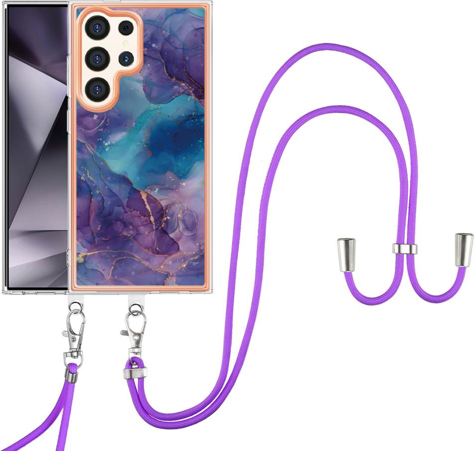 Custodia Con Cinturino Per Samsung Galaxy S25 Ultra Paraurti In Tpu A Fantasia, Custodia Protettiva Con Cinturino Regolabile Viola