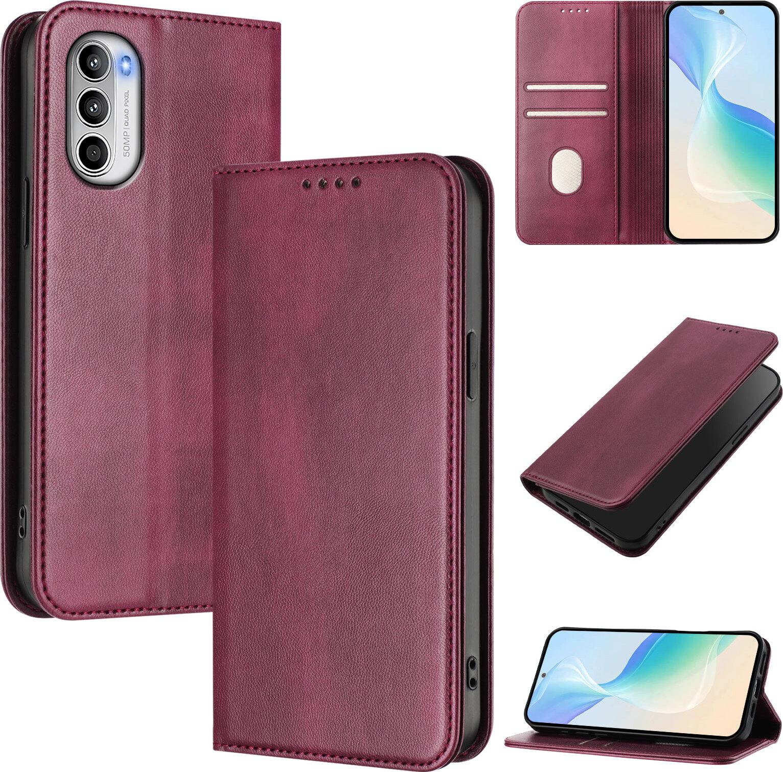 Custodia Per Motorola Moto G52/Moto G82/Moto G71S, Custodia In Pelle Vintage Con Protezione Rfid, Slot Per Schede, Supporto Rosso