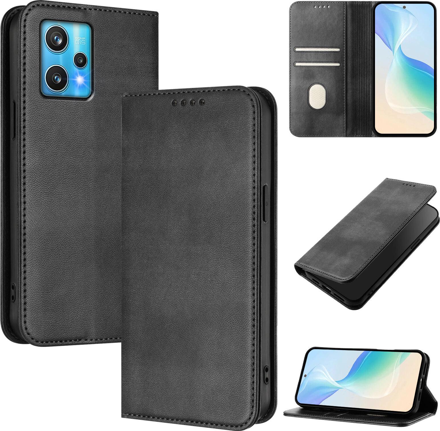Custodia Per Realme 9 Pro+/Realme 9 4G/Narzo 50 Pro, Custodia In Pelle Vintage Con Protezione Rfid, Slot Per Carte, Supporto Nero