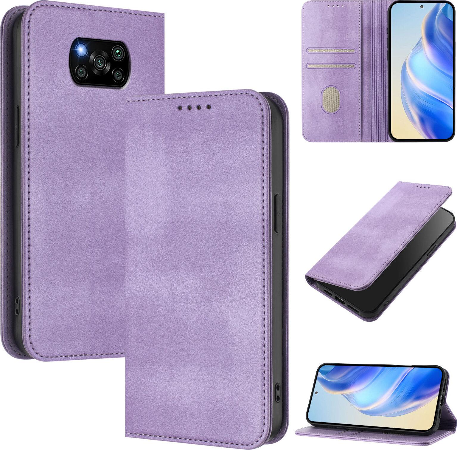 Custodia Per Xiaomi Poco X3 / X3 Nfc / X3 Pro, Custodia In Pelle Vintage Con Protezione Rfid, Slot Per Schede, Supporto Viola