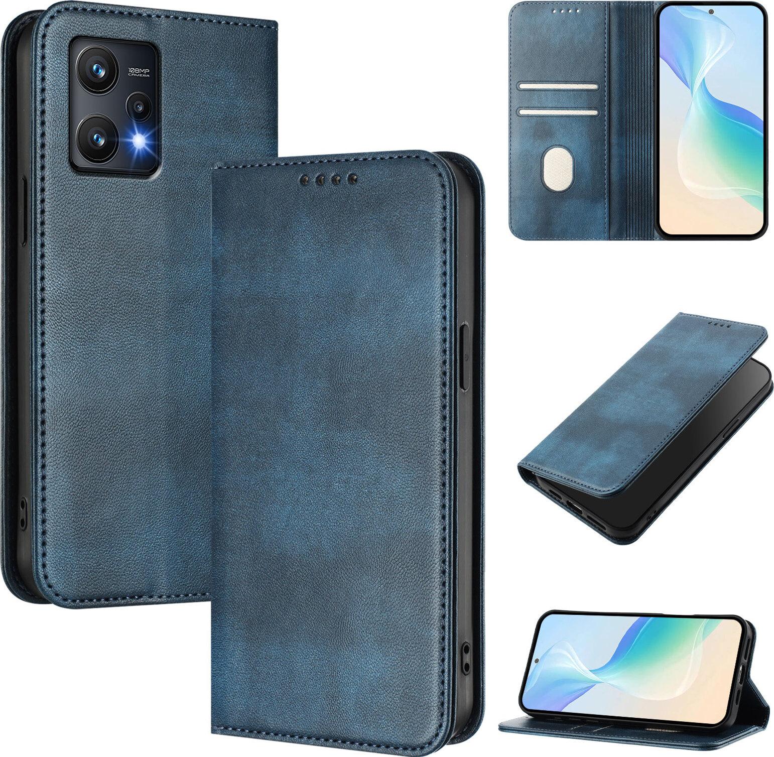 Custodia Per Realme 9 Pro/Realme 9 5G, Custodia In Pelle Vintage Con Protezione Rfid, Slot Per Carte, Supporto Blu