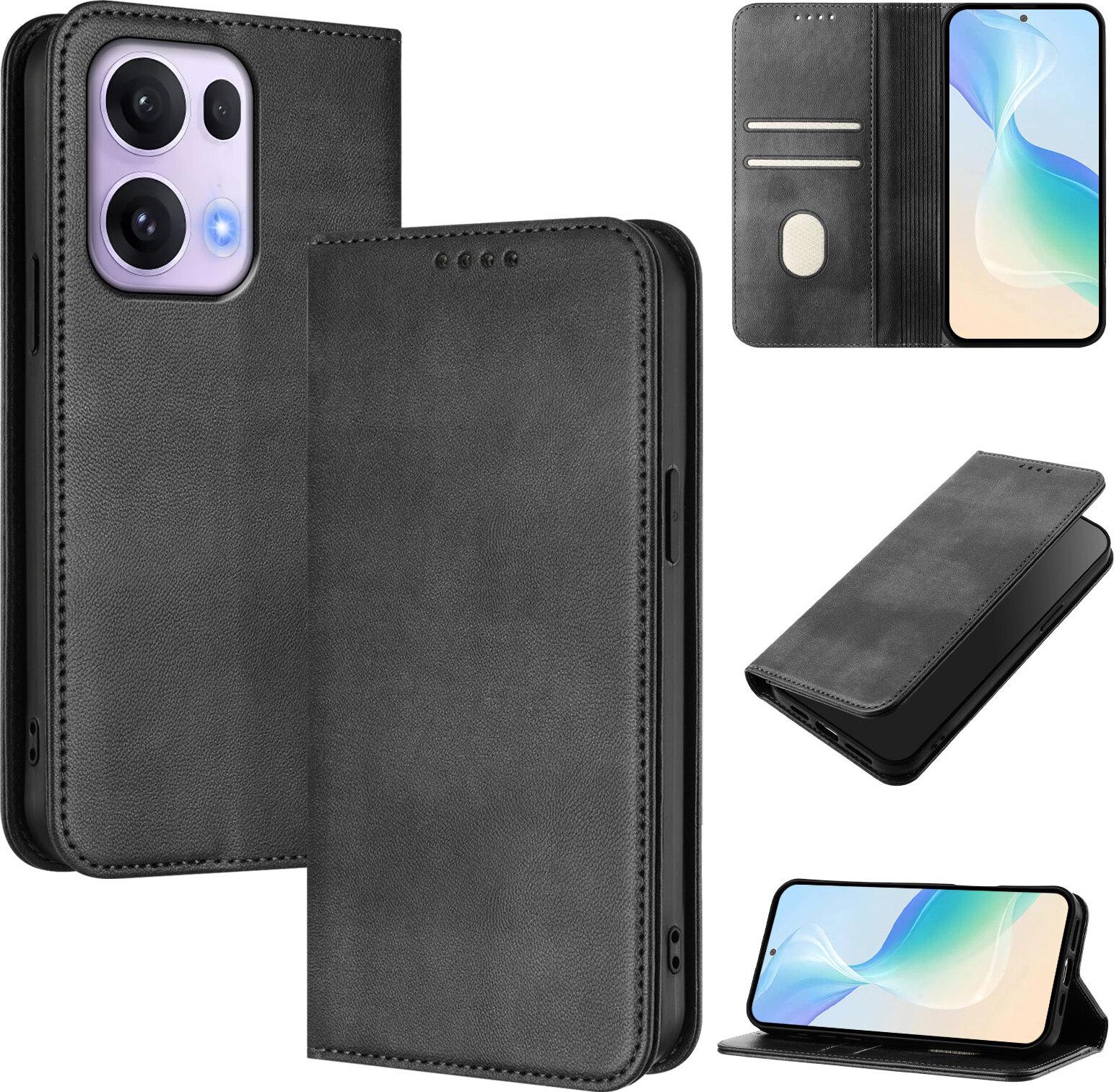 Custodia Per Oppo Reno 13 Pro 5G, Custodia In Pelle Vintage Con Protezione Rfid, Slot Per Schede, Supporto Nero