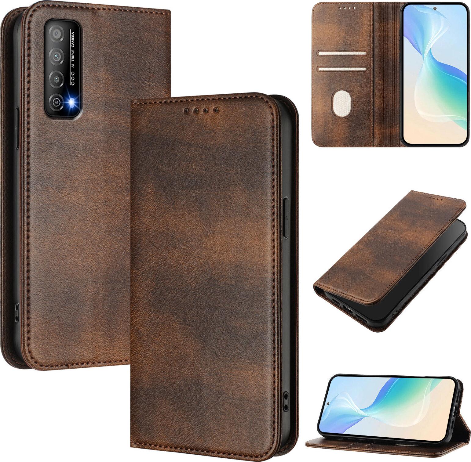 Custodia Per Huawei Y7A/Huawei P Smart 2021, Custodia In Pelle Vintage Con Protezione Rfid, Slot Per Schede, Supporto Marrone