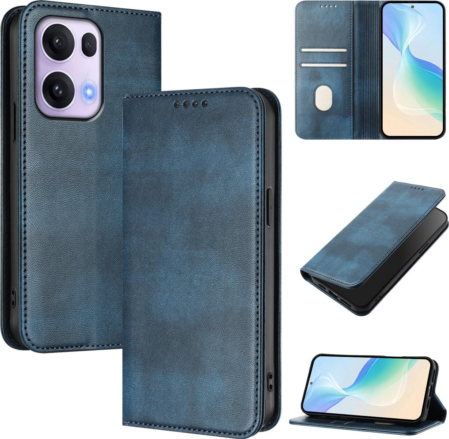 Custodia Per Oppo Reno 13 Pro 5G, Custodia In Pelle Vintage Con Protezione Rfid, Slot Per Schede, Supporto Blu