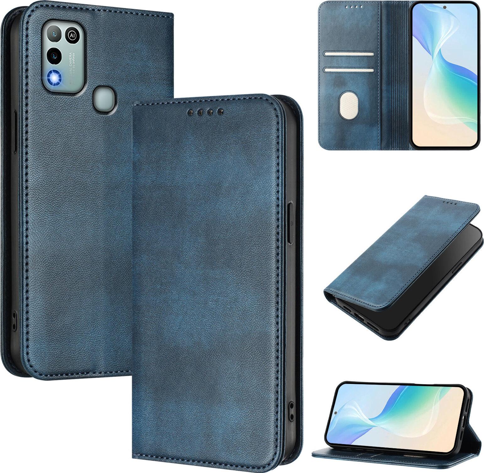 Custodia Per Infinix Hot 9 Play/Hot 10 Play/Hot 11 Play, Custodia In Pelle Vintage Con Protezione Rfid, Slot Per Schede, Supporto Blu