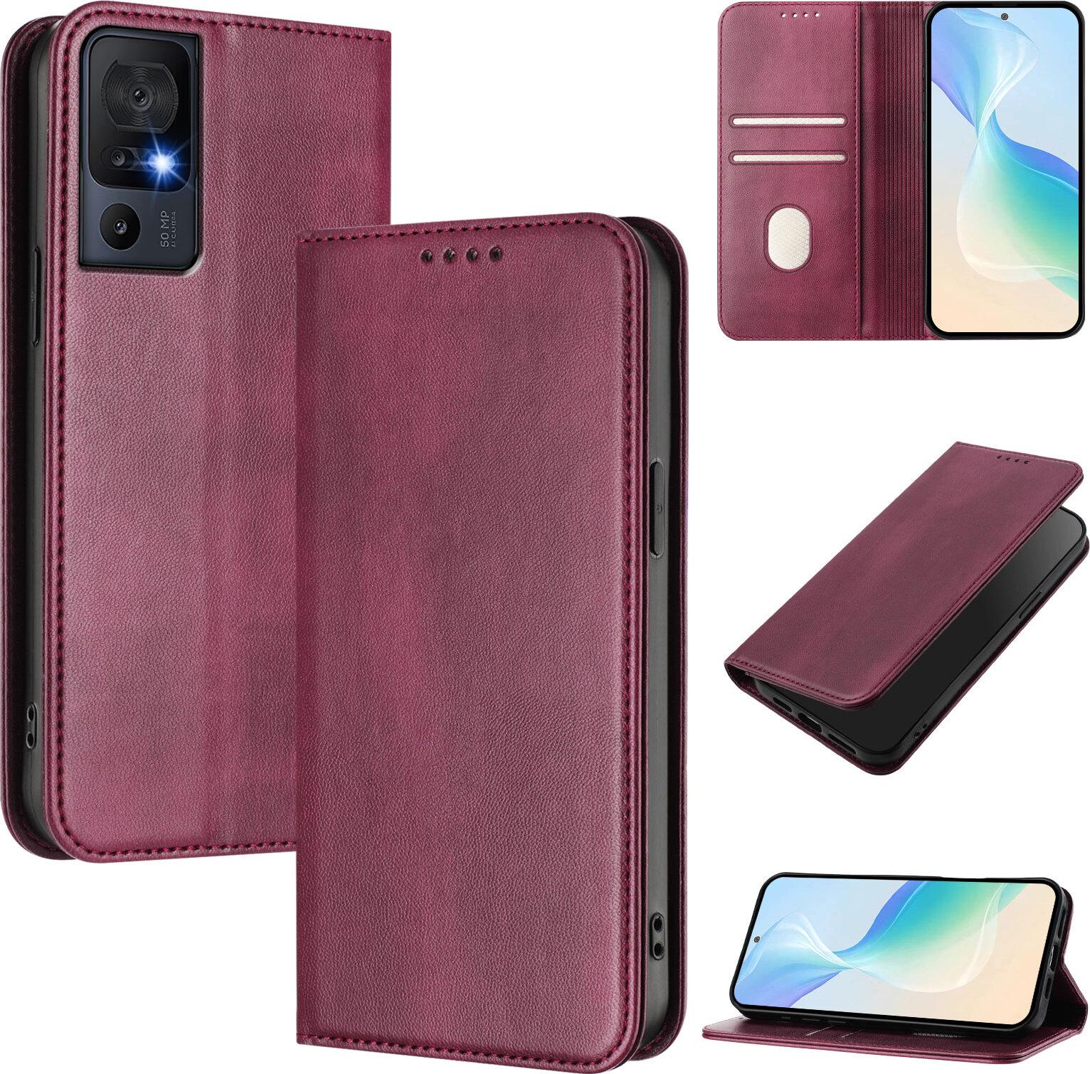 Custodia Per Tcl 40 Se, Custodia In Pelle Vintage Con Protezione Rfid, Slot Per Carte, Supporto Rosso