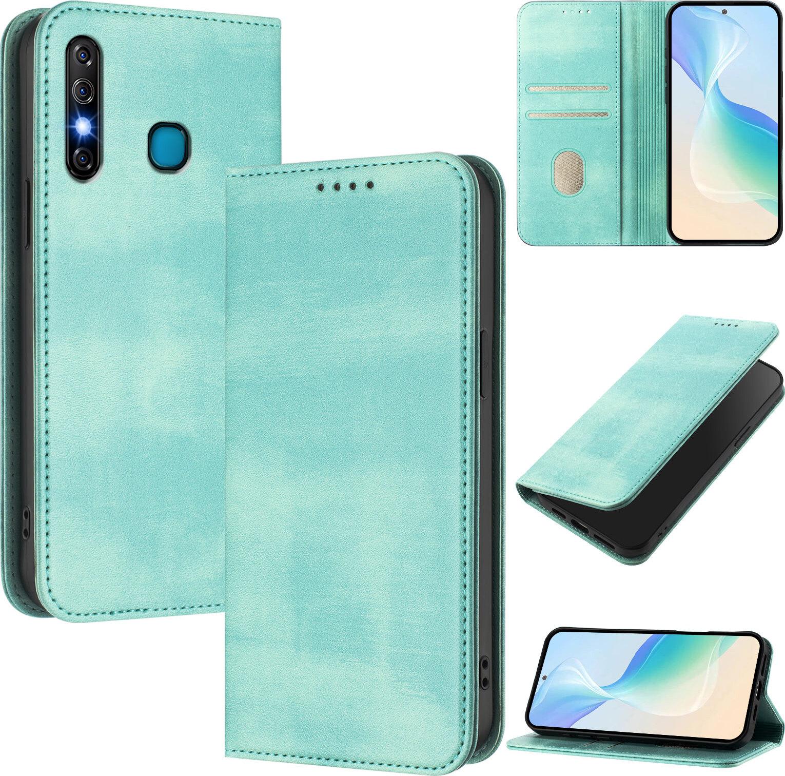 Custodia Per Infinix Hot 8/Hot 8 Lite/Spark 4/Tecno Camon 12, Custodia In Pelle Vintage Con Protezione Rfid, Slot Per Carte, Supporto Turchese