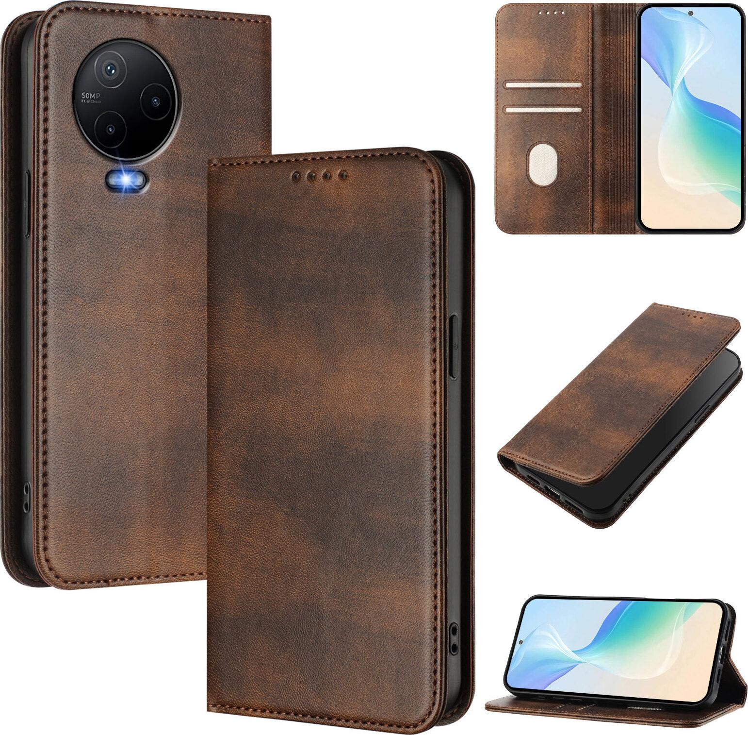 Custodia Per Infinix Note 12 (2023)/Note 12 Pro 4G, Custodia In Pelle Vintage Con Protezione Rfid, Slot Per Schede, Supporto Marrone