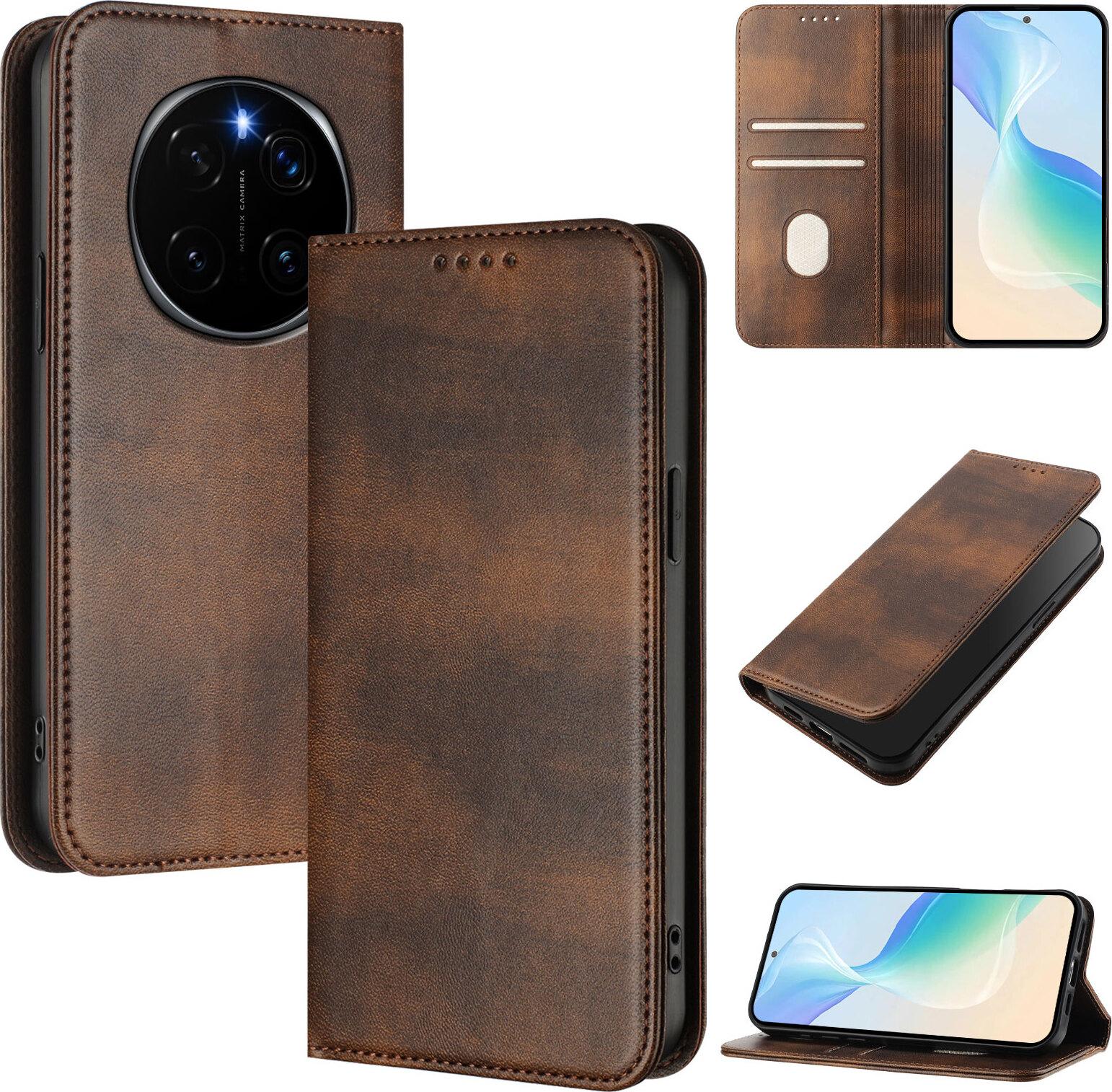 Custodia Per Honor Magic7, Custodia In Pelle Vintage Con Protezione Rfid, Slot Per Carte, Supporto Marrone