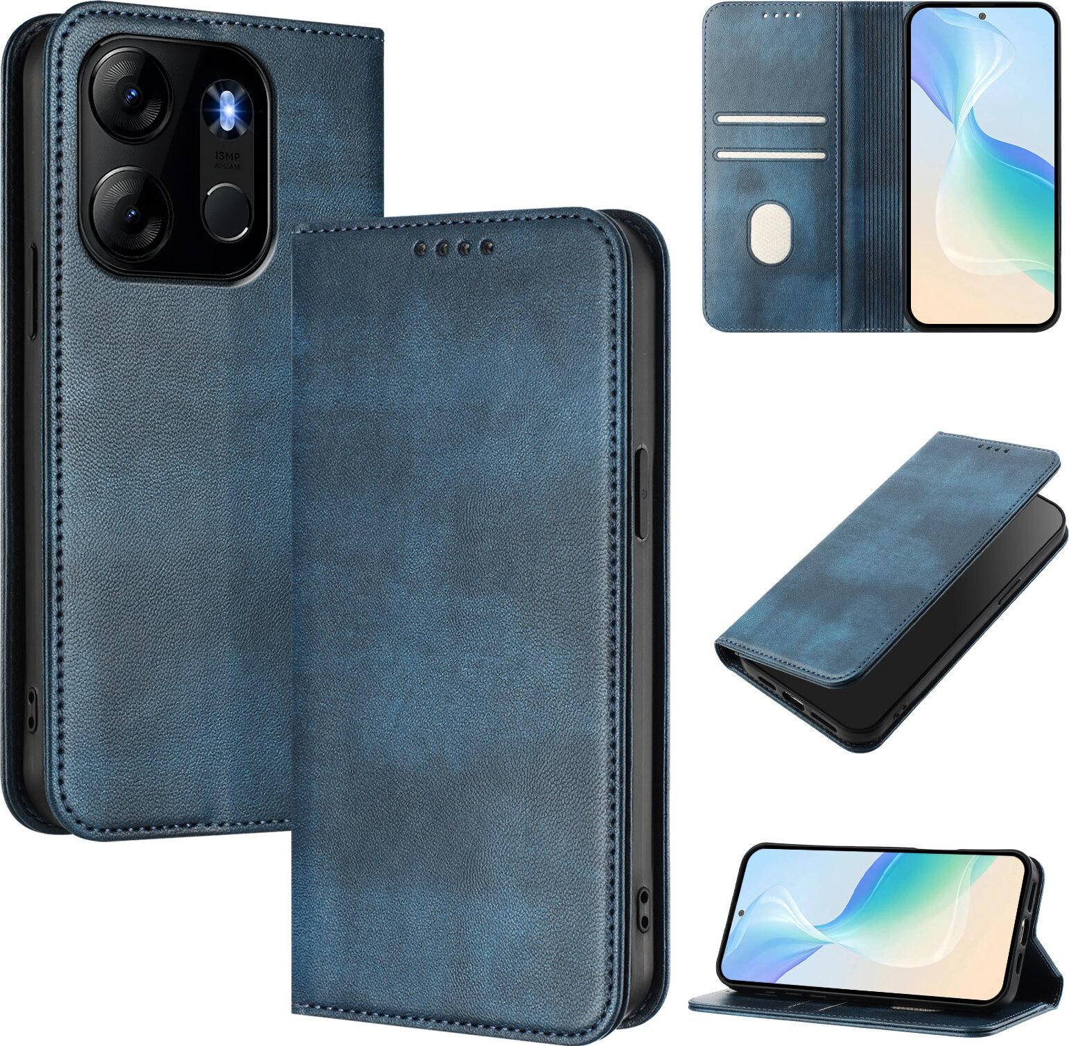 Custodia Per Tecno Pop 7/Pop7 Pro/Spark Go 2023/Infinix Smart 7, Custodia In Pelle Vintage Con Protezione Rfid, Slot Per Schede, Supporto Blu