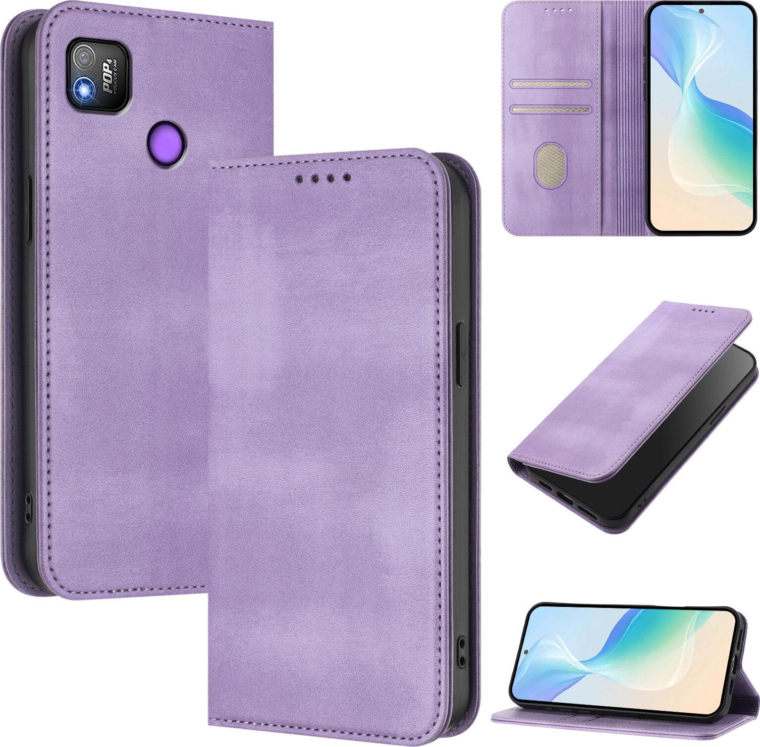 Custodia Per Tecno Pop 4, Custodia In Pelle Vintage Con Protezione Rfid, Slot Per Schede, Supporto Viola