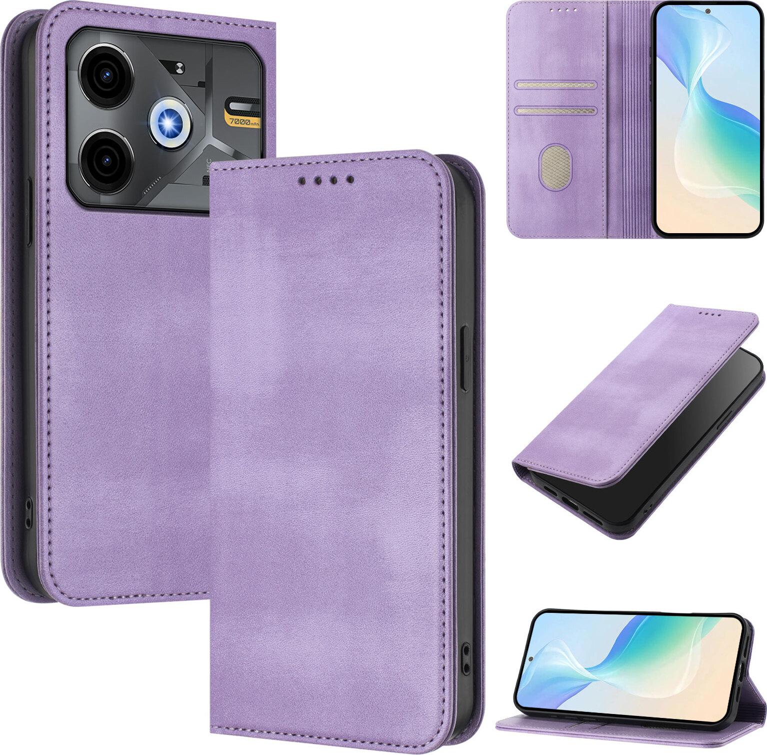 Custodia Per Tecno Pova 6 Neo , Custodia In Pelle Vintage Con Protezione Rfid, Slot Per Schede, Supporto Viola