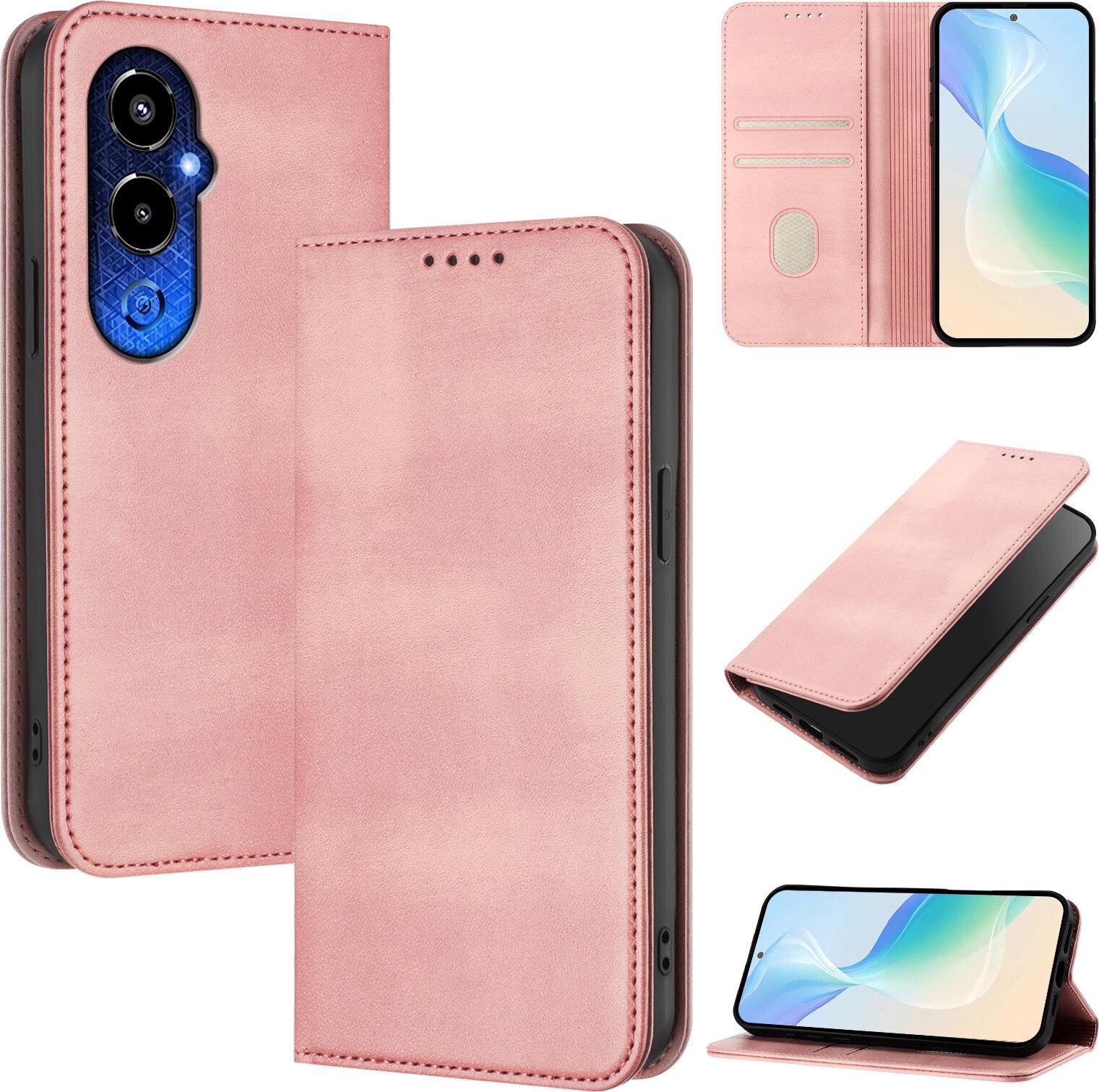 Custodia Per Tecno Pova 4 Pro, Custodia In Pelle Vintage Con Protezione Rfid, Slot Per Schede, Supporto Rosa