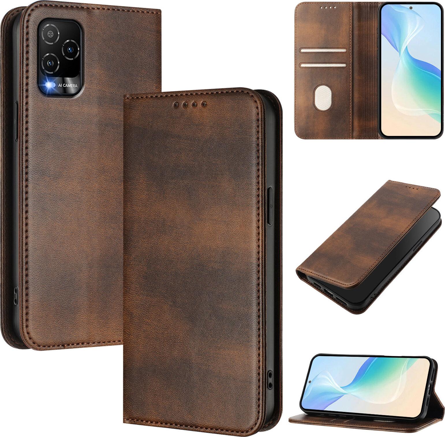 Custodia Per Blu View 5 Pro, Custodia In Pelle Vintage Con Protezione Rfid, Slot Per Carte, Supporto Marrone