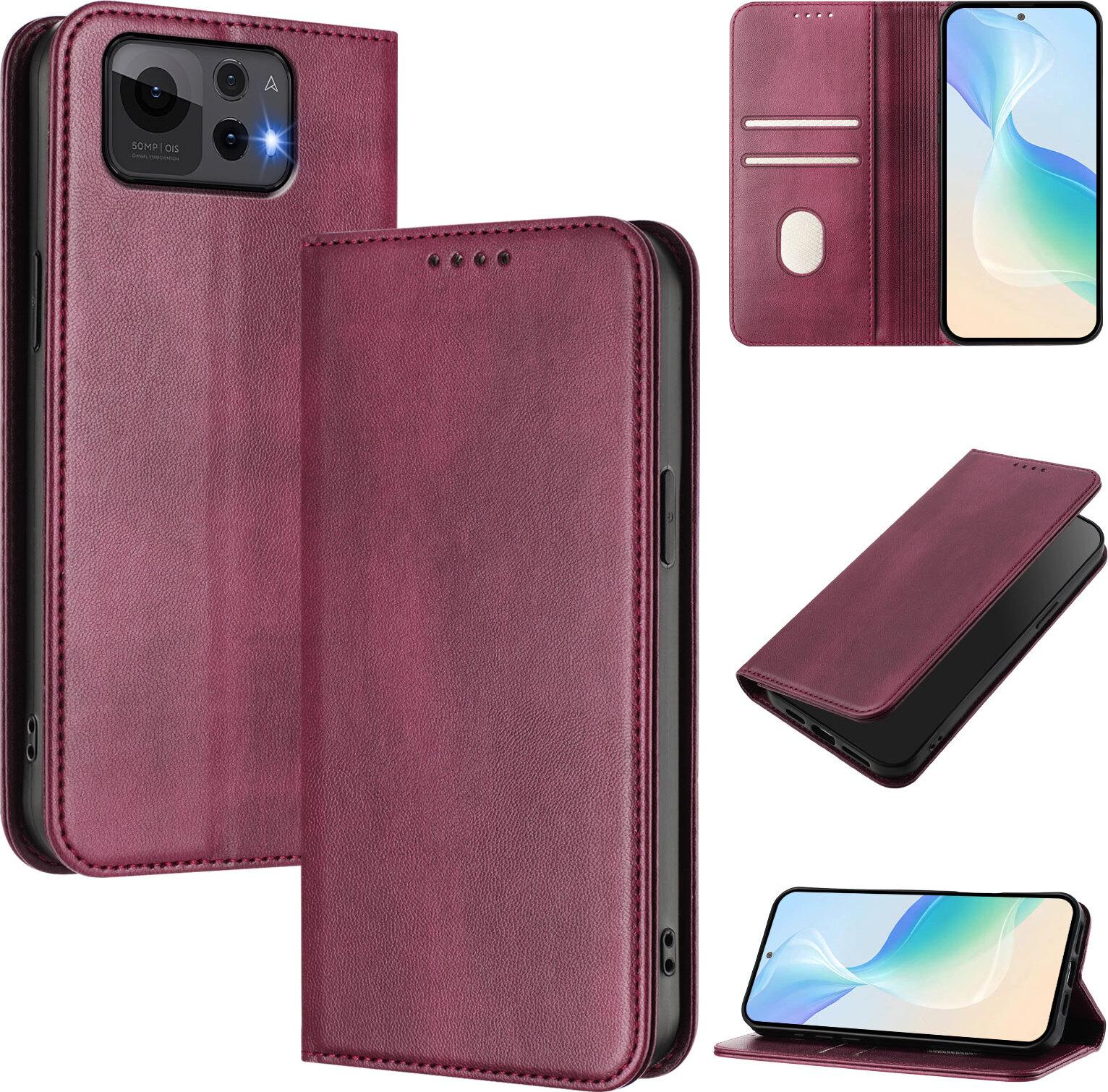 Custodia Per Asus Zenfone 12 Ultra, Custodia In Pelle Vintage Con Protezione Rfid, Slot Per Schede, Supporto Rosso