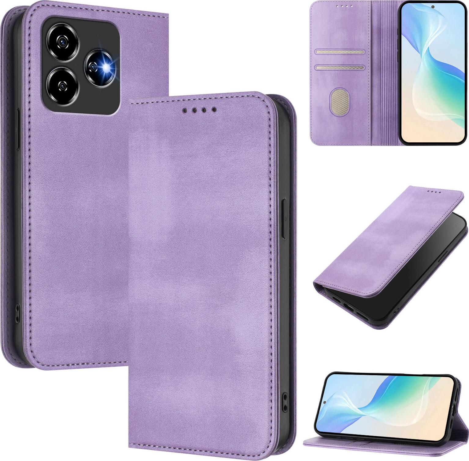 Custodia Per Zte Blade V60 Vita/V60 Design/Nubia V60 Design/Axon 60 Lite, Custodia In Pelle Vintage Con Protezione Rfid, Slot Per Schede, Supporto Viola