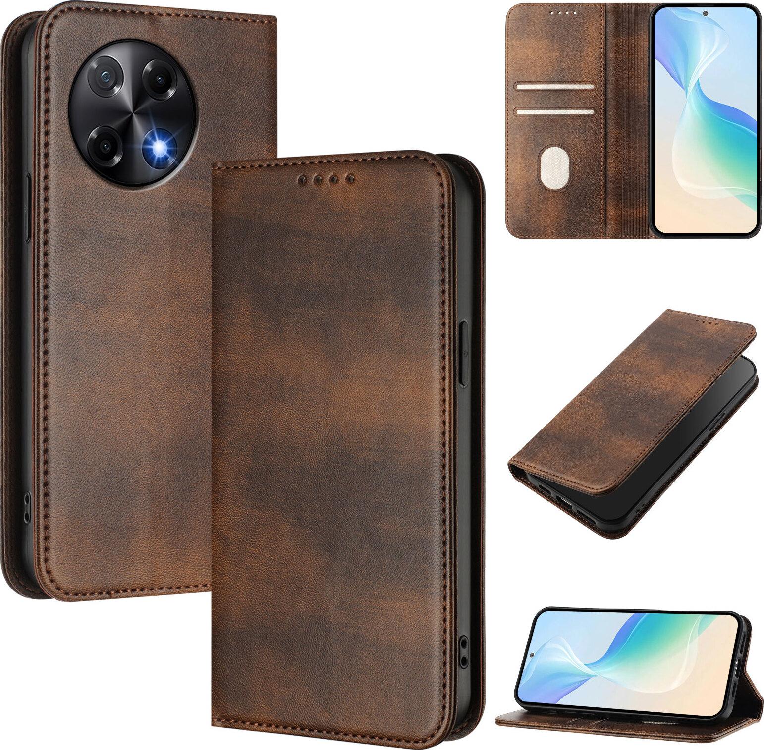 Custodia Per Tecno Camon 30S / 30S Pro, Custodia In Pelle Vintage Con Protezione Rfid, Slot Per Schede, Supporto Marrone