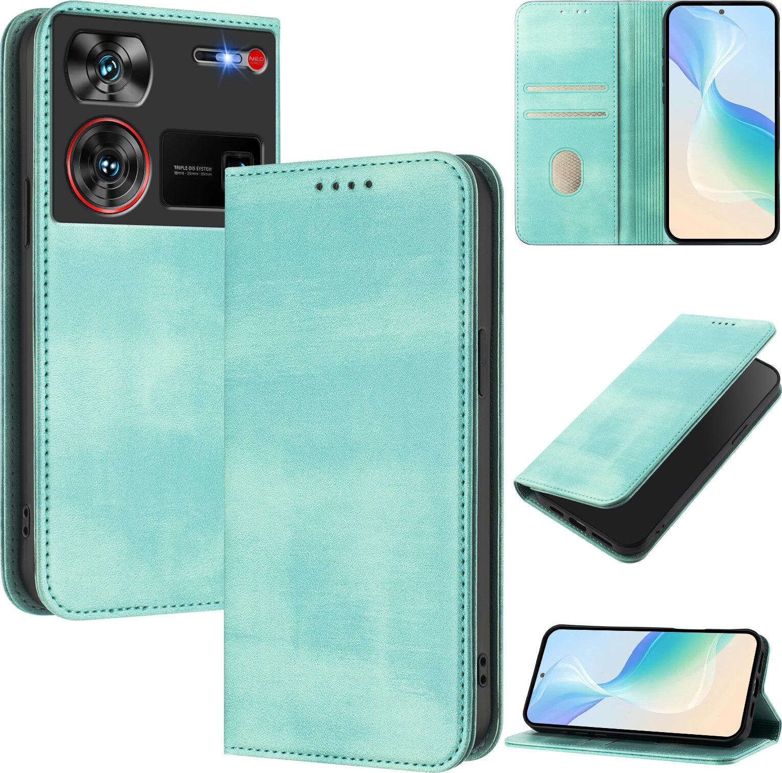 Custodia Per Zte Nubia Z60 Ultra, Custodia In Pelle Vintage Con Protezione Rfid, Slot Per Schede, Supporto Turchese