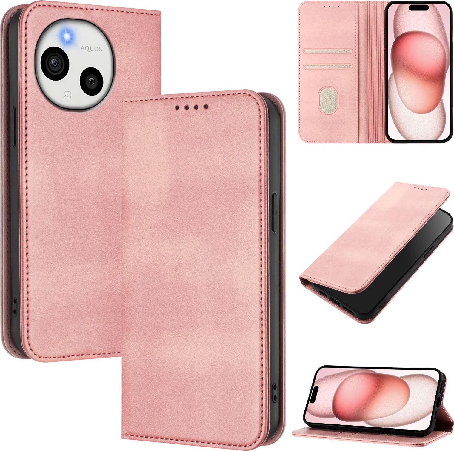 Custodia Per Sharp Aquos Sense 9 /SHG14/SH-53E, Custodia In Pelle Vintage Con Protezione Rfid, Slot Per Carte Di Credito, Supporto Rosa