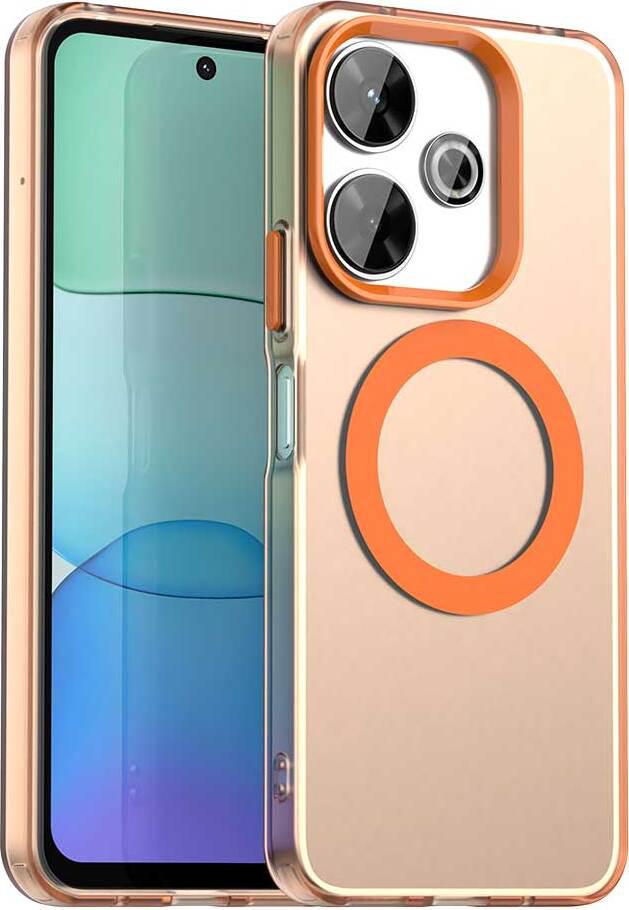 Custodia Magnetica Per Xiaomi Redmi 13 4G, Sottile Custodia Traslucida Opaca Antiurto Arancione