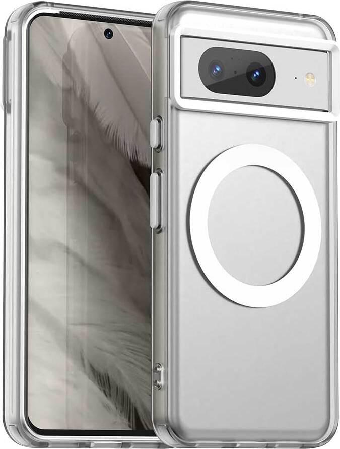 Custodia Magnetica Per Google Pixel 8, Sottile Custodia Traslucida Opaca Antiurto Bianco