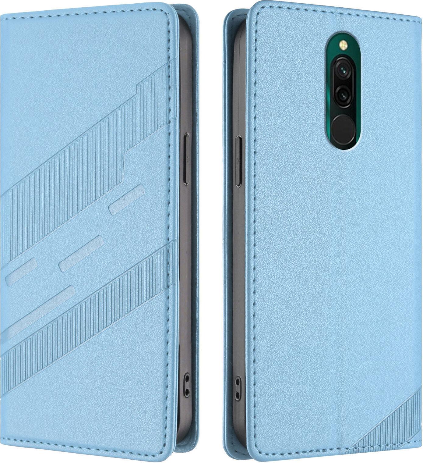 Custodia Per Xiaomi Redmi 8/Redmi 8A, Custodia A Portafoglio In Finto Cuoio Con Slot Per Schede E Funzione Stand Hellblau