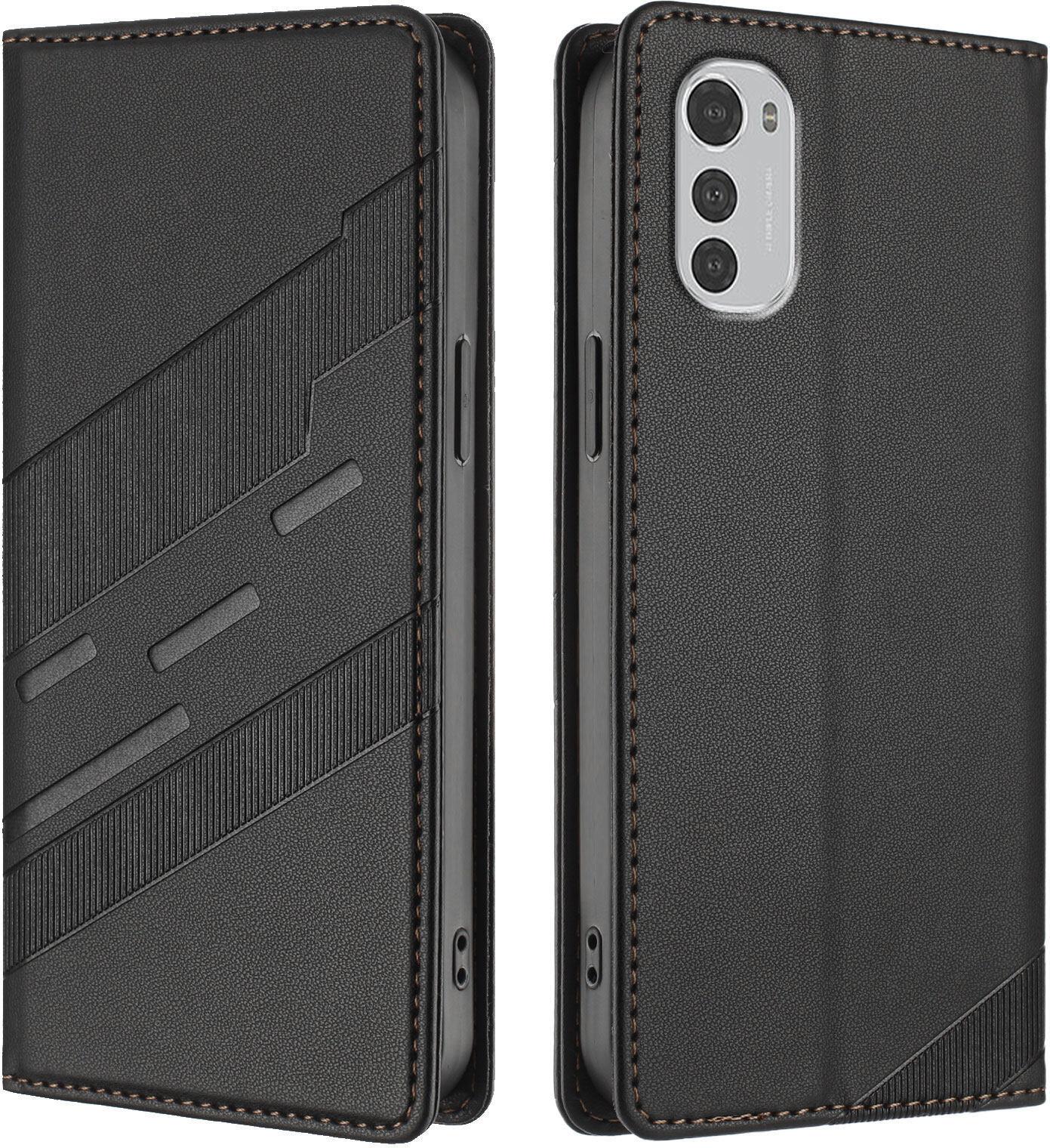 Custodia Per Motorola Moto E32 4G, Custodia A Portafoglio In Finto Cuoio Con Slot Per Schede E Funzione Stand Schwarz