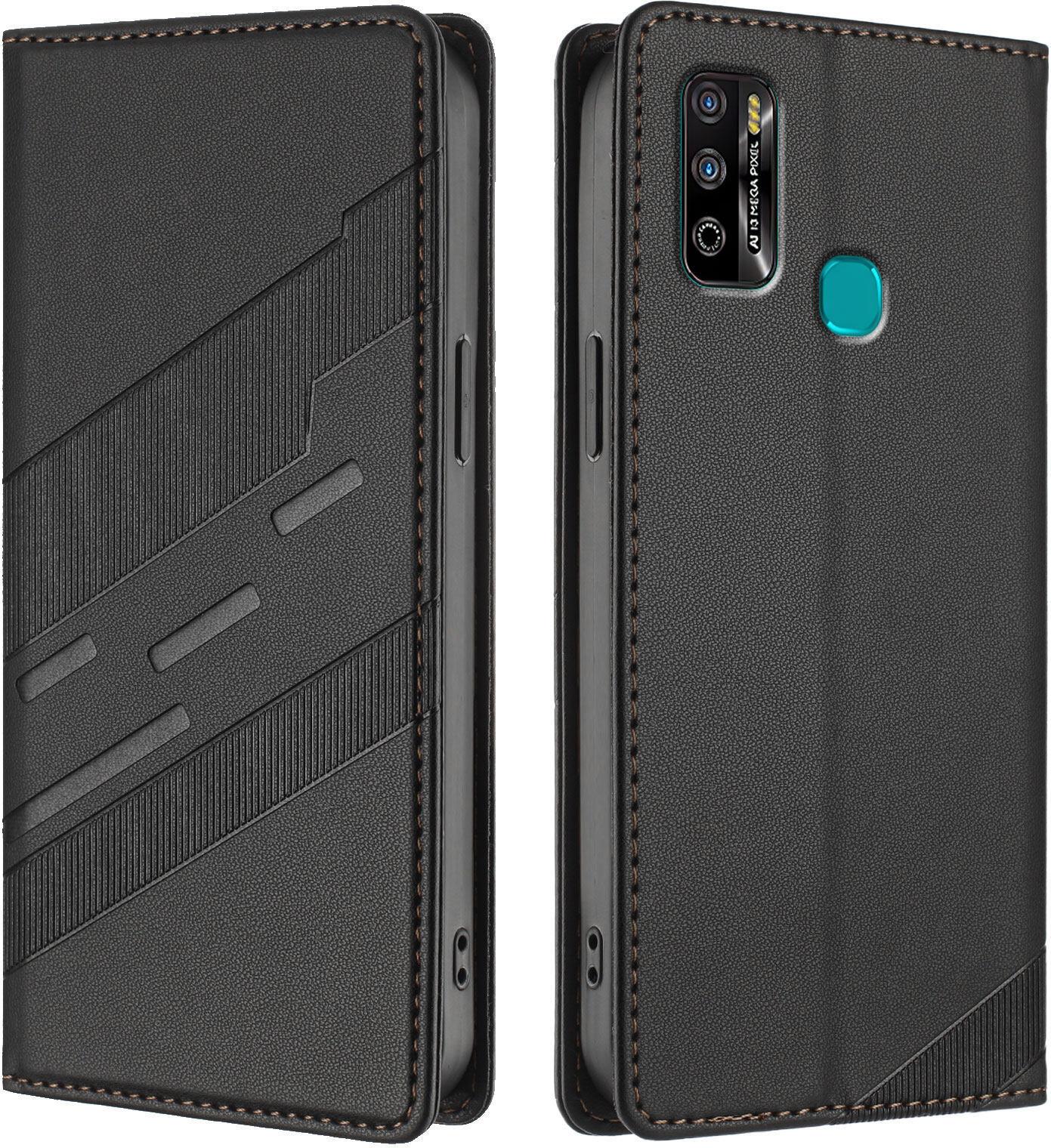 Custodia Per Infinix Hot 9 Play/Hot 10 Play/Hot 11 Play, Custodia A Portafoglio In Finto Cuoio Con Slot Per Carte E Funzione Stand Schwarz