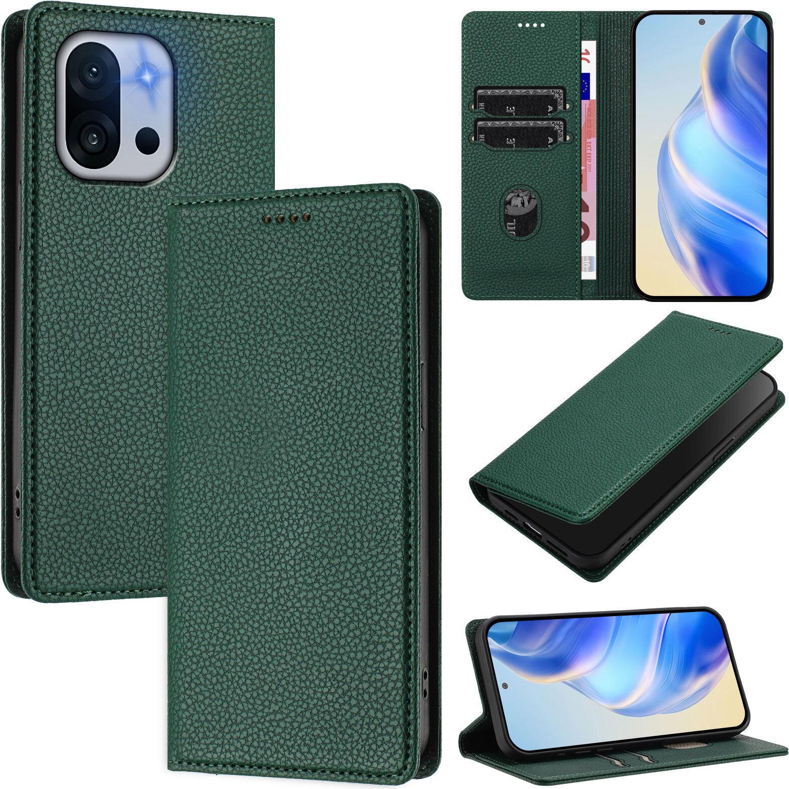 Custodia In Pelle Per Oneplus 13T, Pelle Litschi, Custodia A Portafoglio Con Slot Per Carte E Supporto Verde
