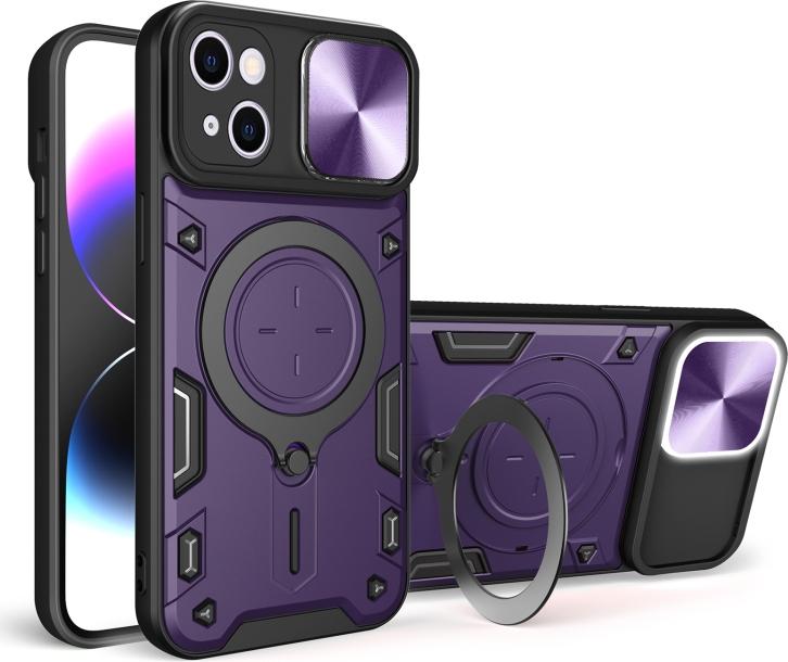 Per Iphone 15 Cd Texture Scorrevole Camshield Magnetic Holder Phone Case (Viola)