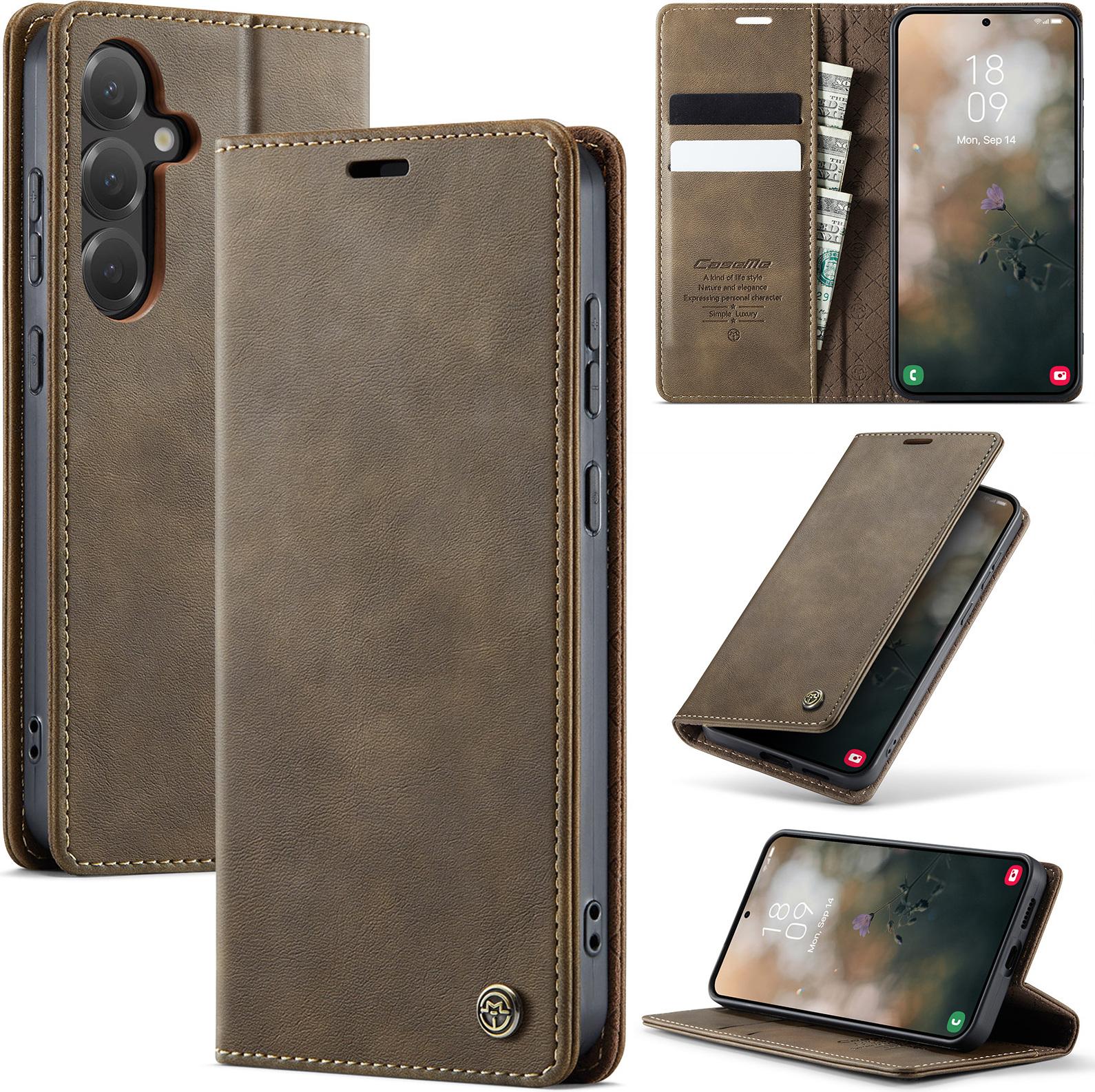 Custodia In Pelle Per Samsung Galaxy S24+ / S25+, Protezione Rfid, Chiusura Magnetica, Slot Per Carte E Funzione Stand Marrone