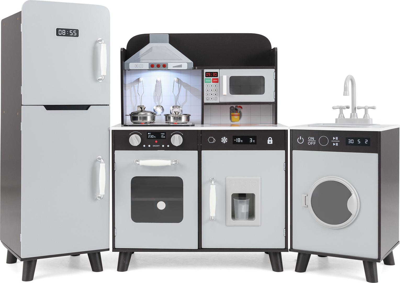Costway Cucina Per Bambini 3 In 1, Cucina Per Bambini In Legno Con Accessori, Frigorifero, Lavatrice E Microonde, Cucina Da Gioco Con Luci E Suoni Per Bambini Dai 3 Anni In Su, Marrone