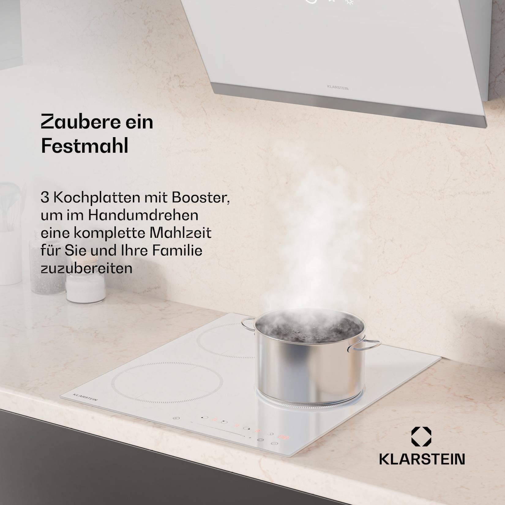 Klarstein Delicatessa Induktionskochfeld 45 cm 6600 W 3 Kochfelder Slider-Control Boost Weiß