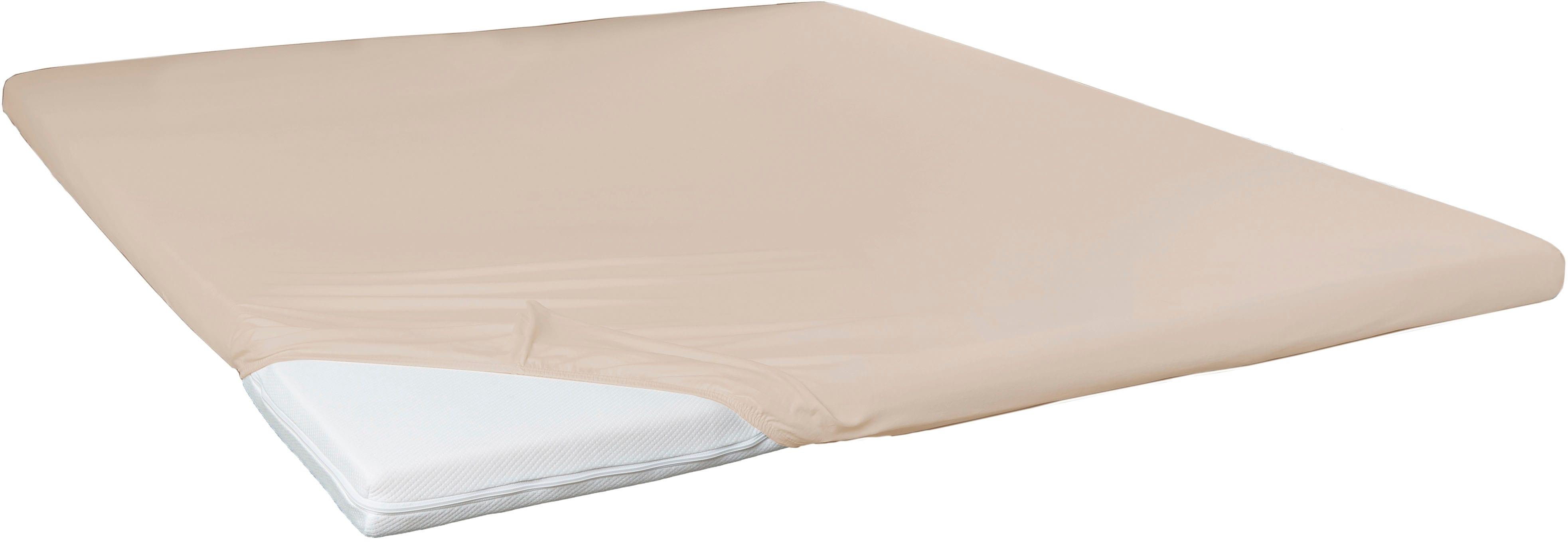 Spannbettlaken Primera "Elasthan-Feinjersey Topper", Beige (DüNe), 1 Stk., Jersey-Elasthan, 90-100X200 10Cm, Jersey-Elasthan, Obermaterial: 95% Baumwolle, 5% Elasthan, Bettlaken, Spannbettlaken, Aus 95% GekäMmter Baumwolle Und 5% Elastan
