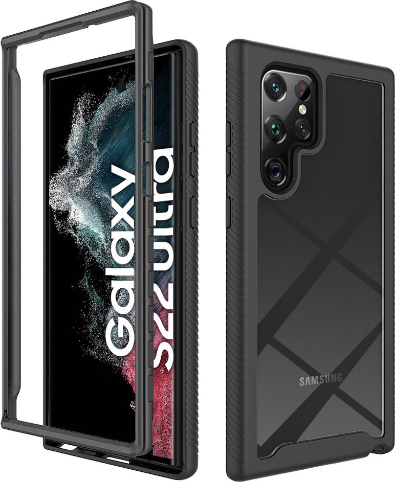 Galaxy S22 Ultra 5G Case, Hybrid Transparent Back Rugged Tpu Bumper Antiscivolo Custodia Protettiva Full Body Per Samsung Galaxy S22 Ultra 5G Nero