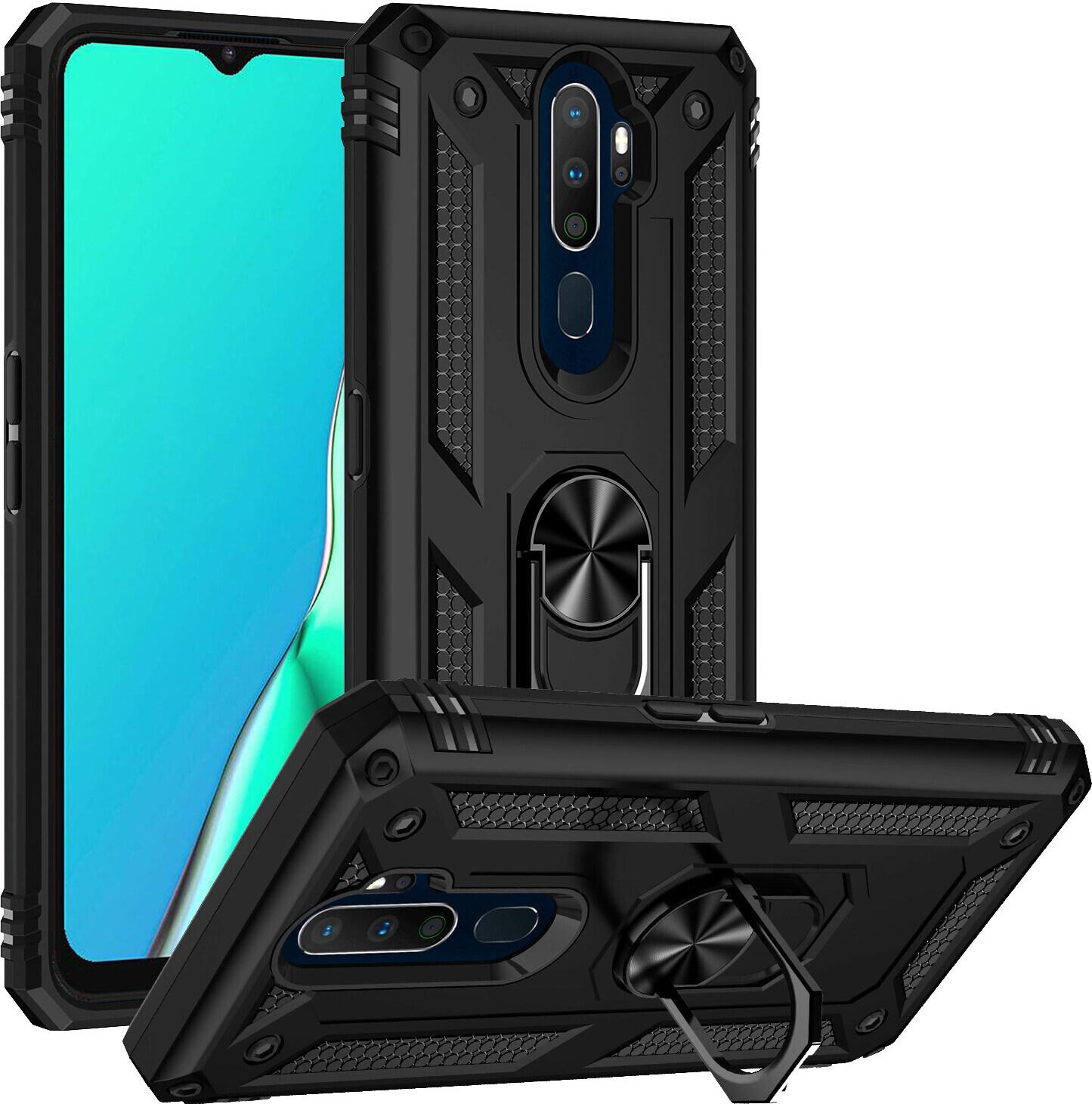 Custodia Per Oppo A9 2020 / A5 2020 A Doppio Strato Robusta, Protezione Militare Con Supporto Ad Anello E Supporto Nero