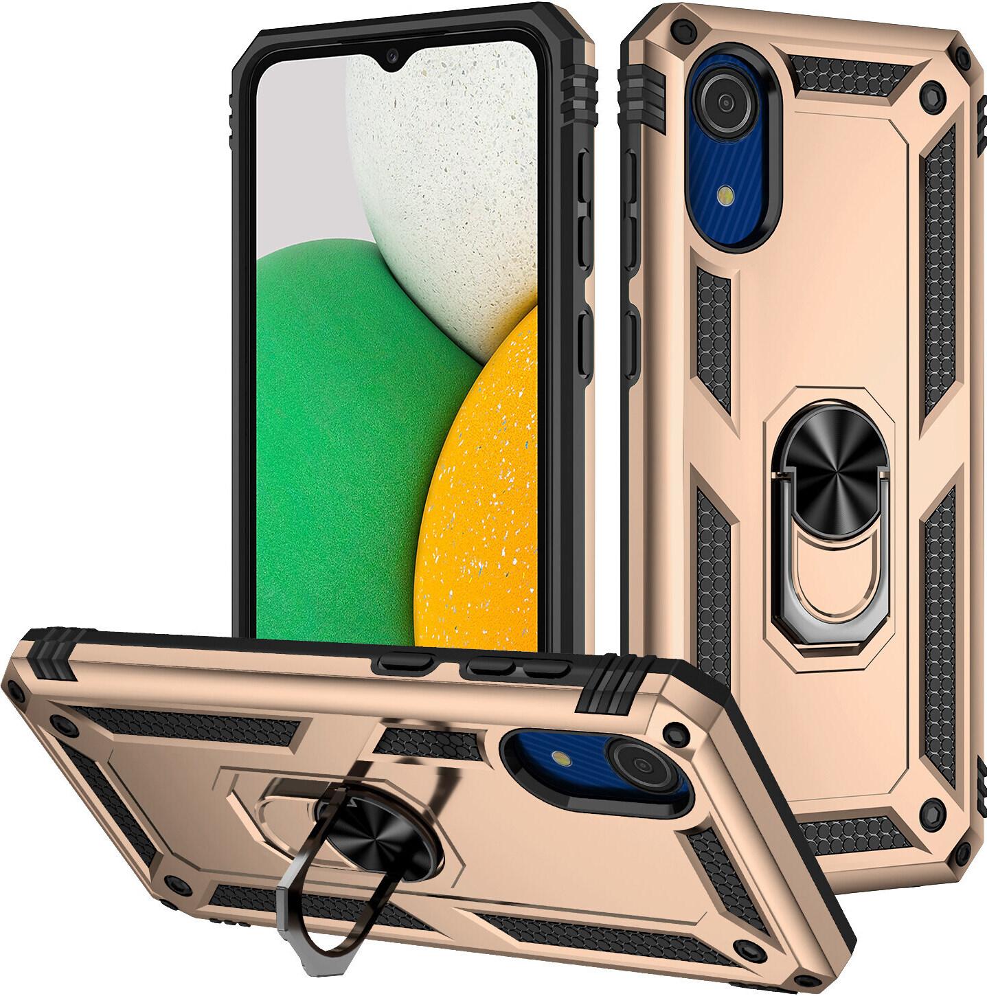 Custodia Per Samsung Galaxy A03 Core A Doppio Strato Robusta, Protezione Militare Con Supporto Ad Anello E Supporto Oro