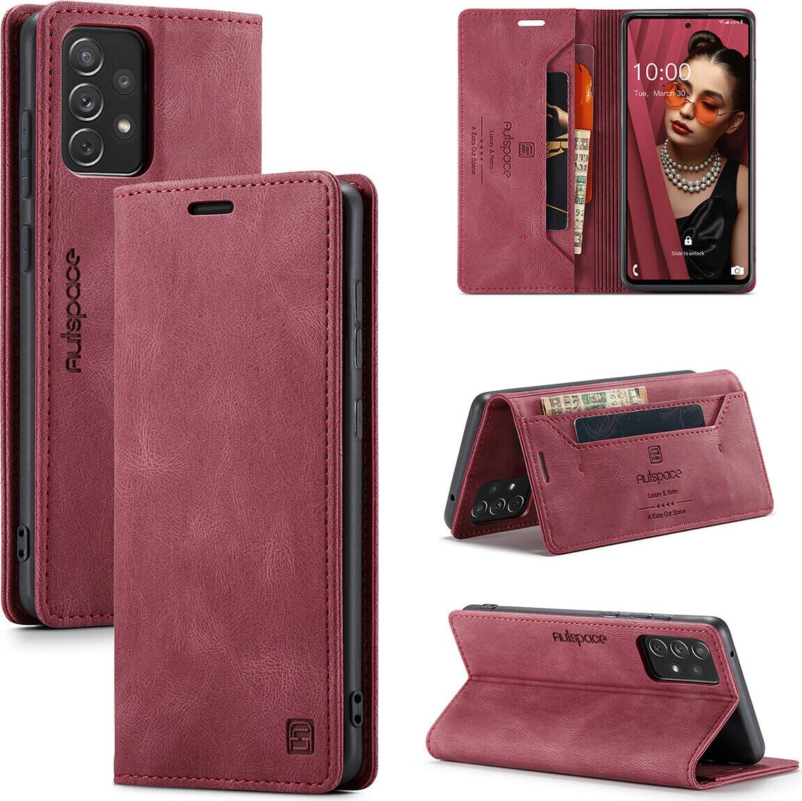 Samsung Galaxy A72 5G Custodia, Retro Custodia In Finto Cuoio, Stand E Custodia Protettiva Per Samsung Galaxy A72 5G Rosso