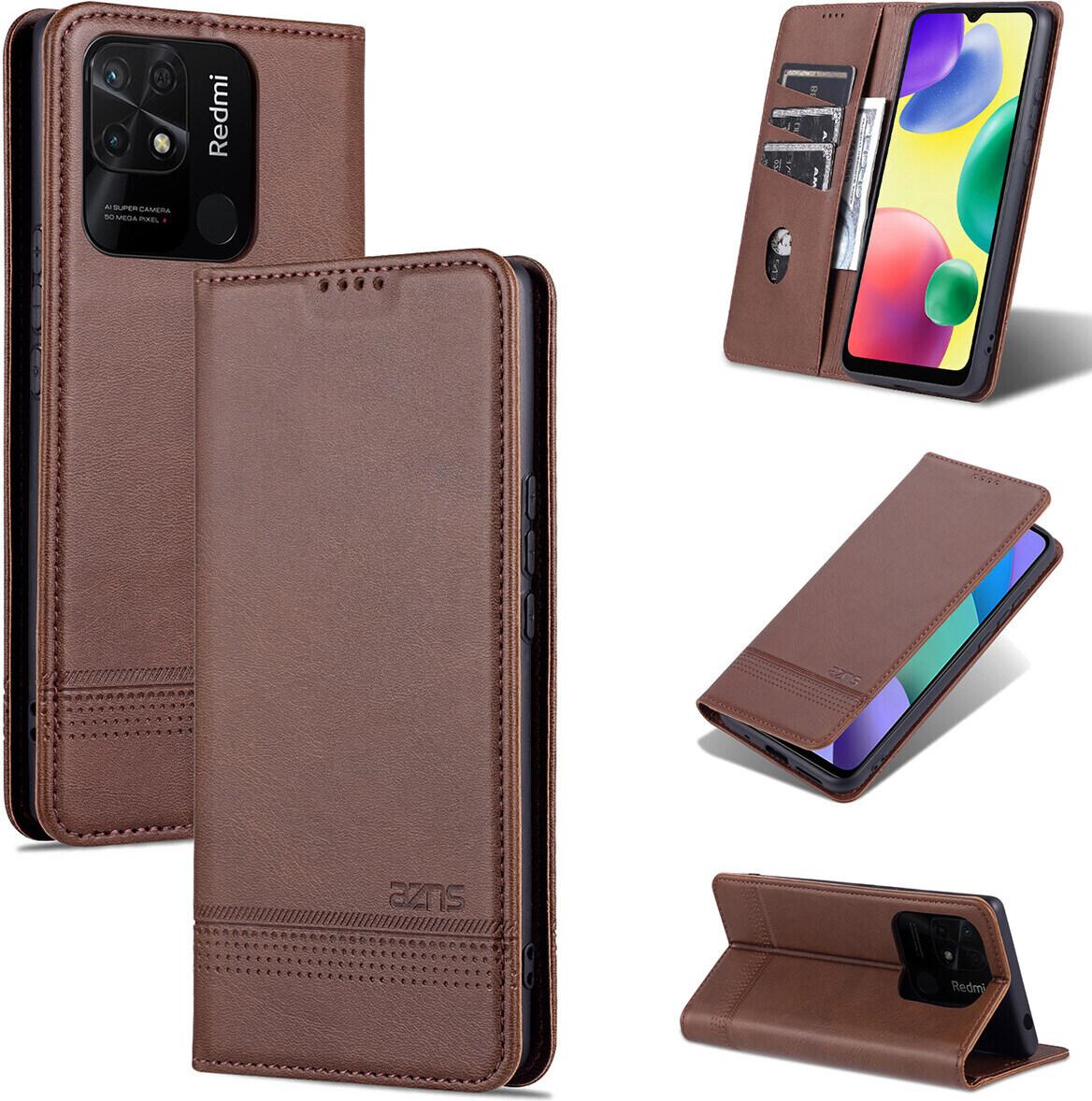 Xiaomi Redmi 10C Custodia In Pelle, Flip Cover Wallet Case Chiusura Magnetica Stand Custodia Protettiva Per Xiaomi Redmi 10C Caffè