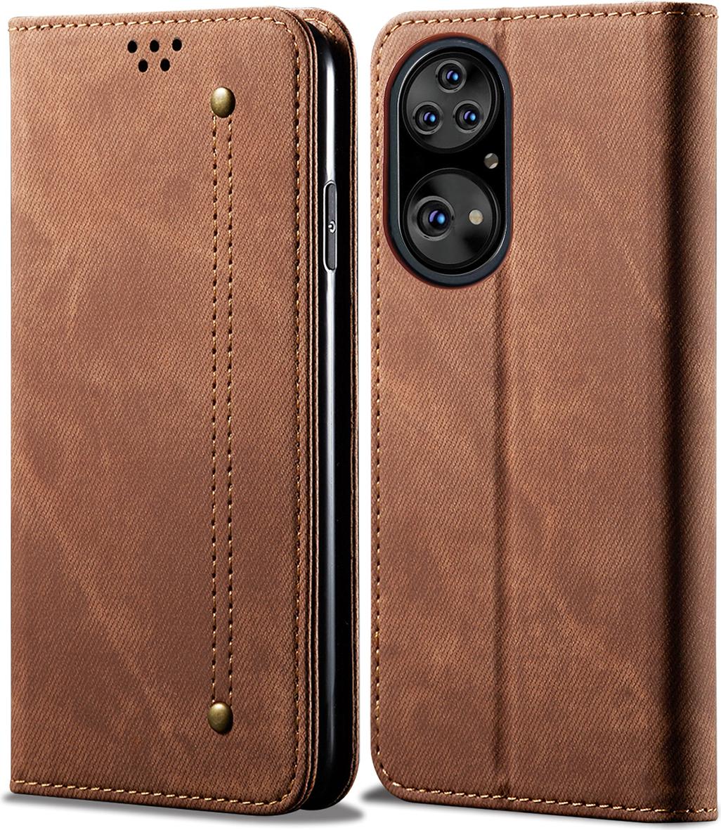 Custodia Huawei P50, Custodia In Pelle A Portafoglio Con Chiusura Magnetica E Supporto Per Huawei P50 Marrone