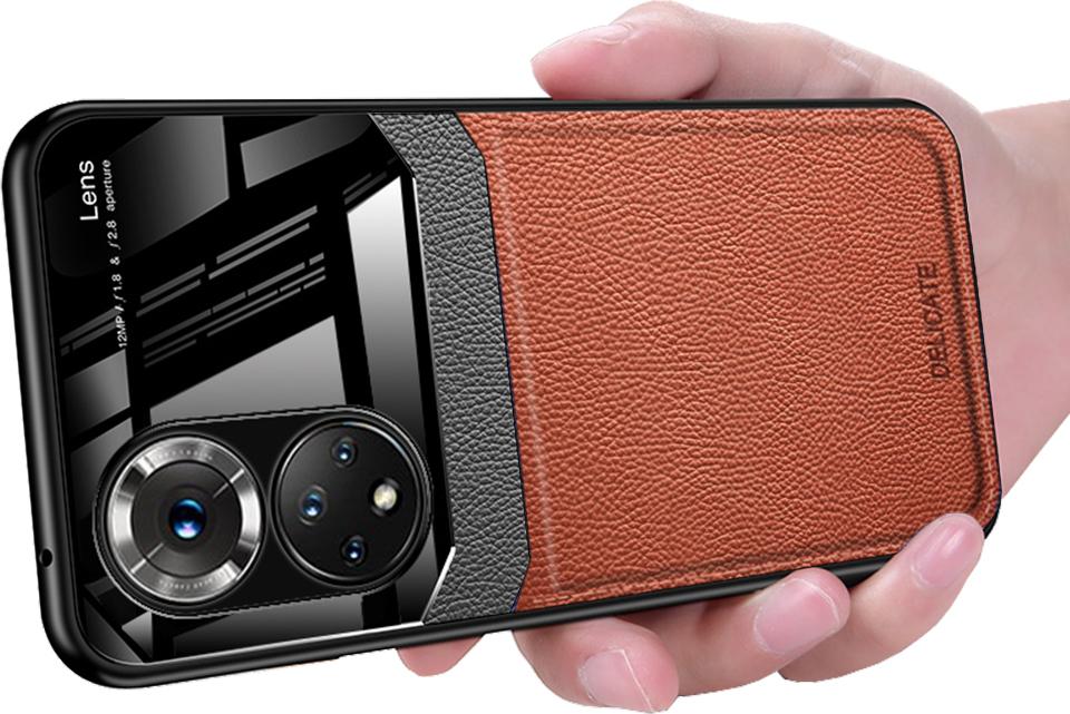 Huawei Nova 9 Case, Hybrid Tpu Bumper, Antiscivolo, Custodia In Pelle Con Texture Litchi E Protezione In Vetro Per Huawei Nova 9 Brown