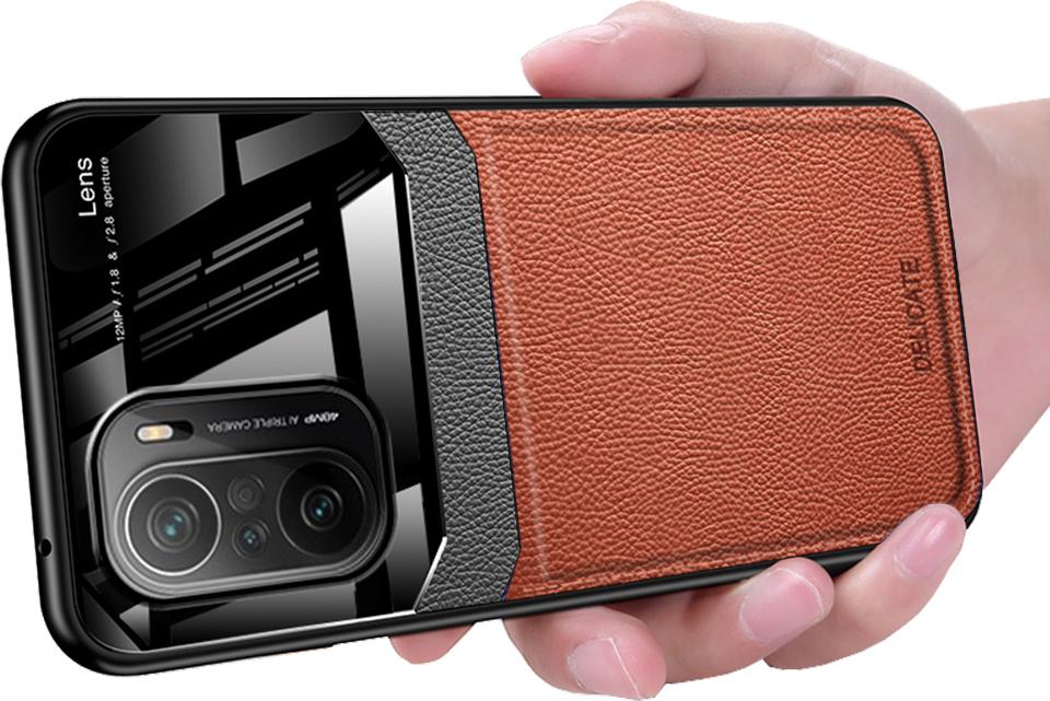 Custodia Redmi K40, Tpu Antiurto Antiscivolo In Pelle Vetro Len Custodia Protettiva Ibrida Per Xiaomi Redmi K40 / K40 Pro Brown