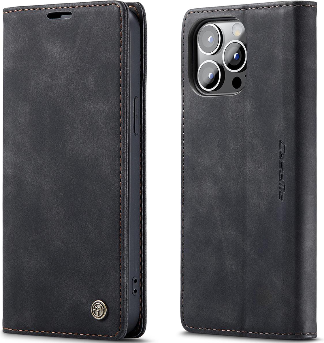 Custodia Per Iphone 14 Pro, Custodia Retrò In Finto Cuoio Con Funzione Di Supporto Nero